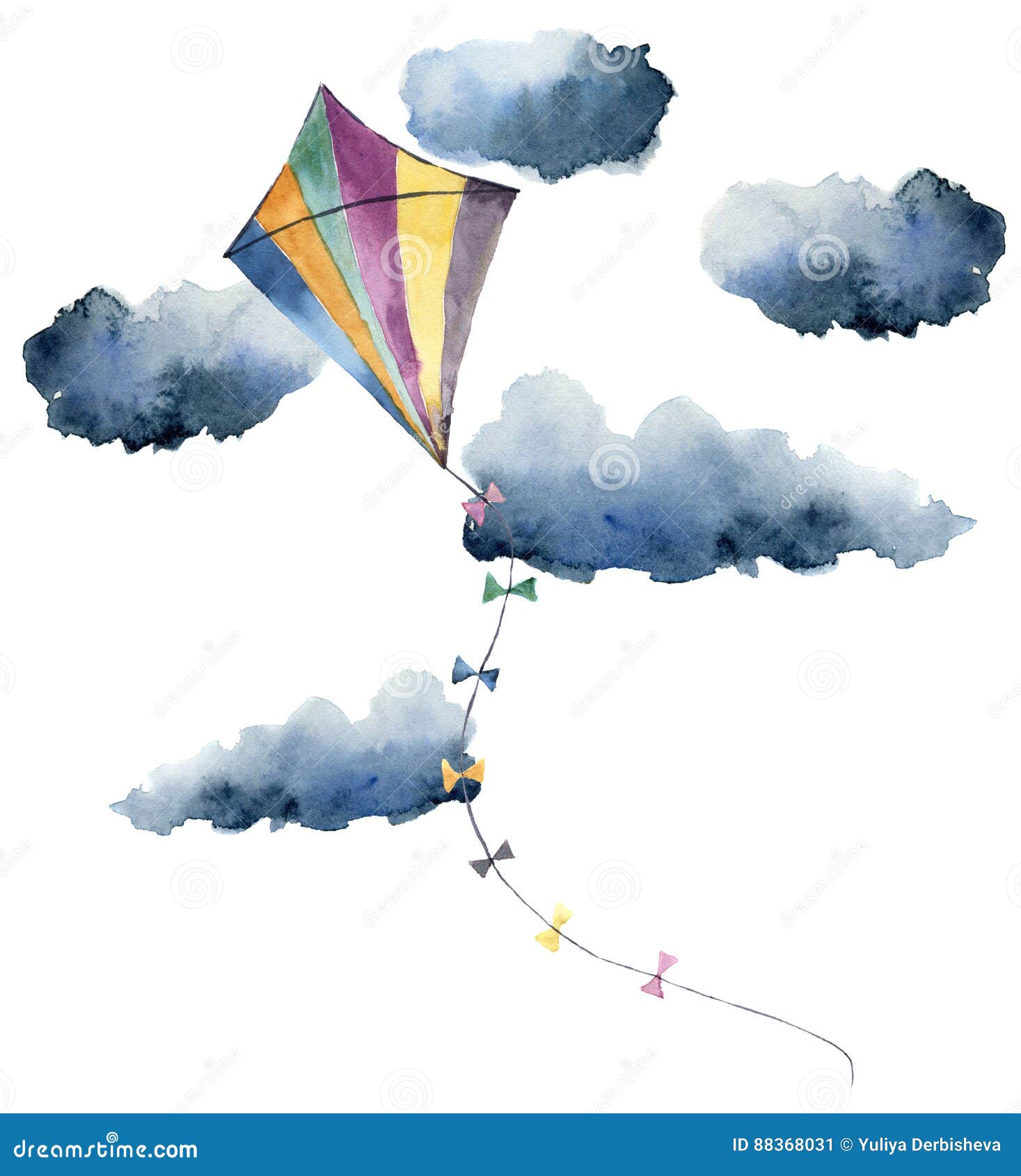 Kite isolated on white watercolor paint Royalty Free Vector