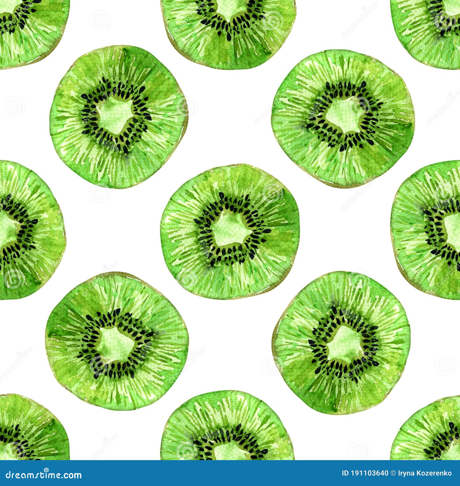 Watercolor Kiwi Seamless Pattern Isolated on White Background. Fruits ...