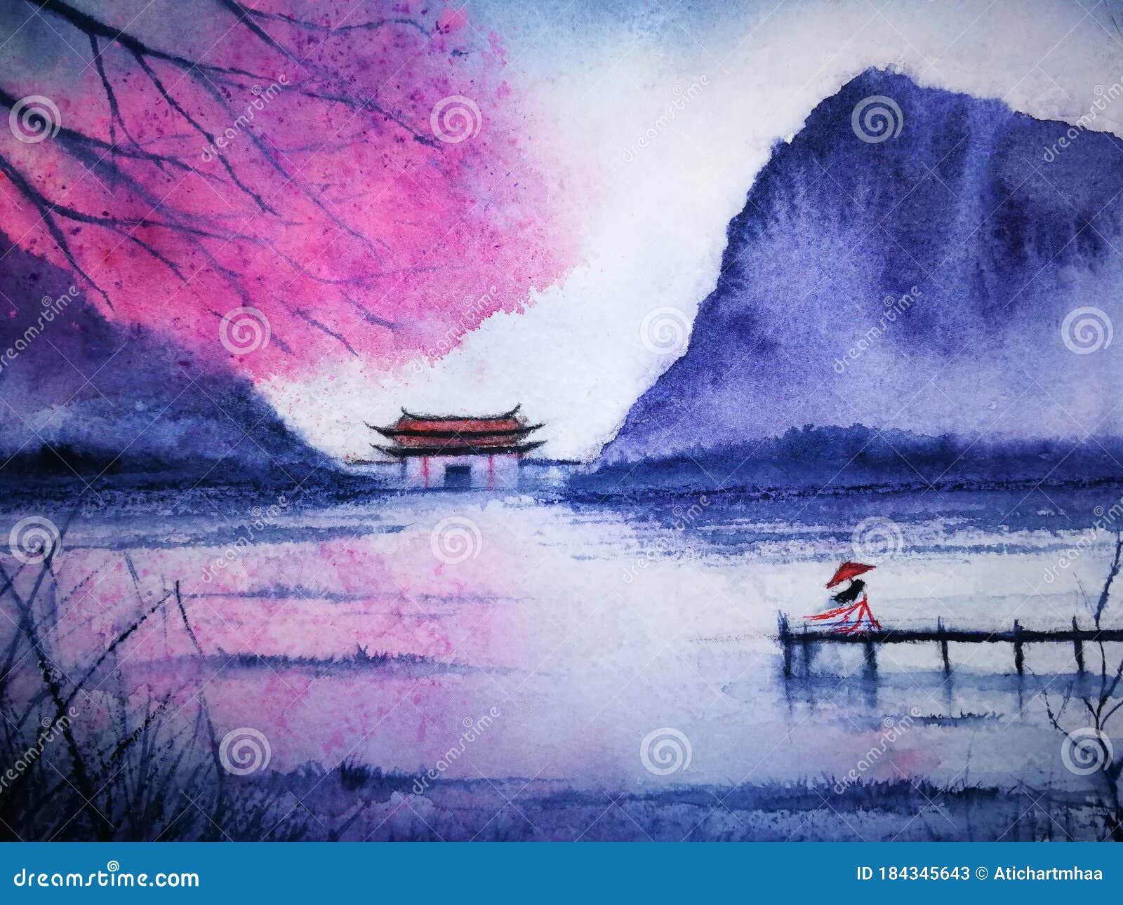 Lonely Boat Leaves Flowers Lake Painting