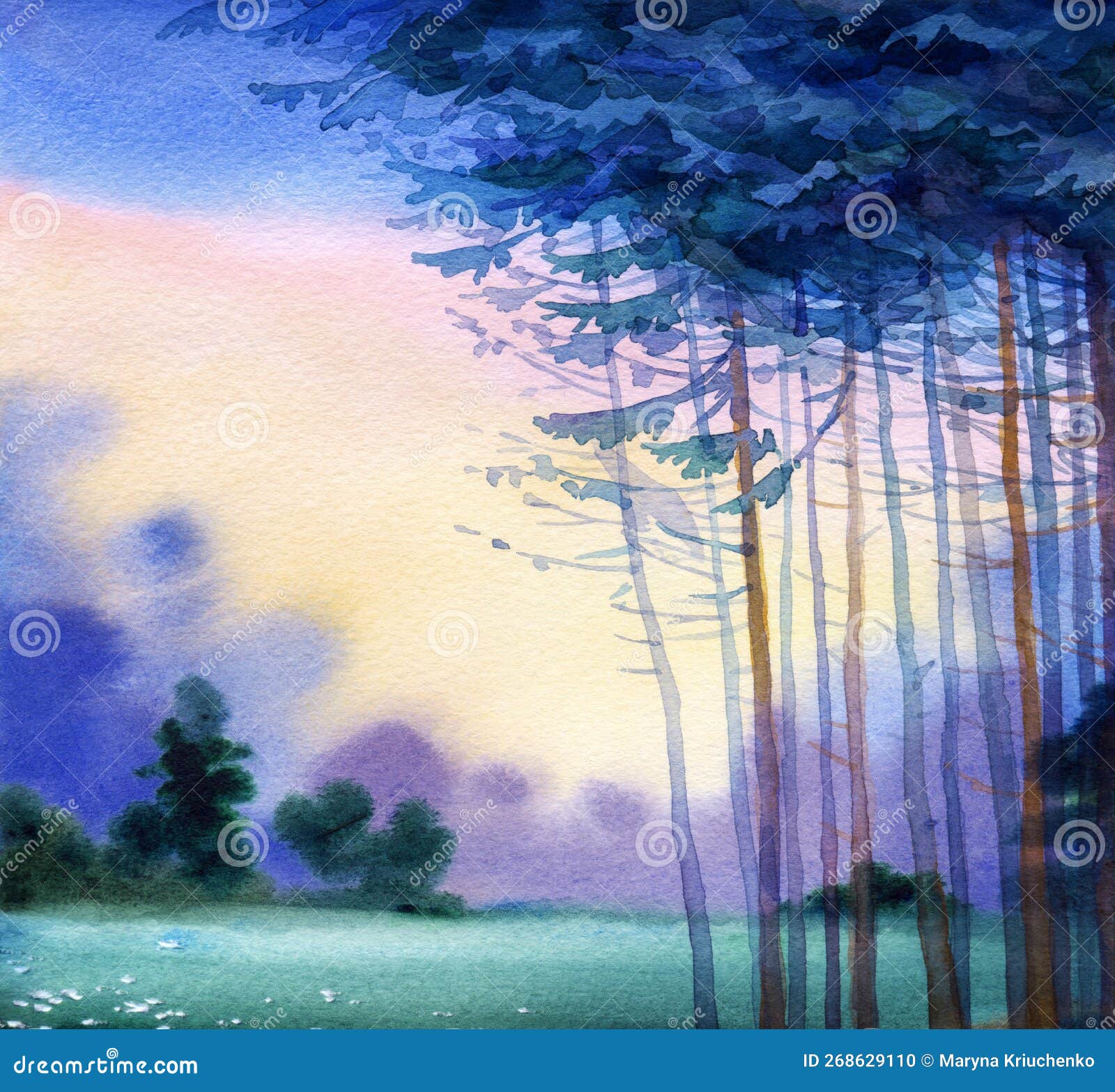 Evening sunlight watercolor landscape painting 2024