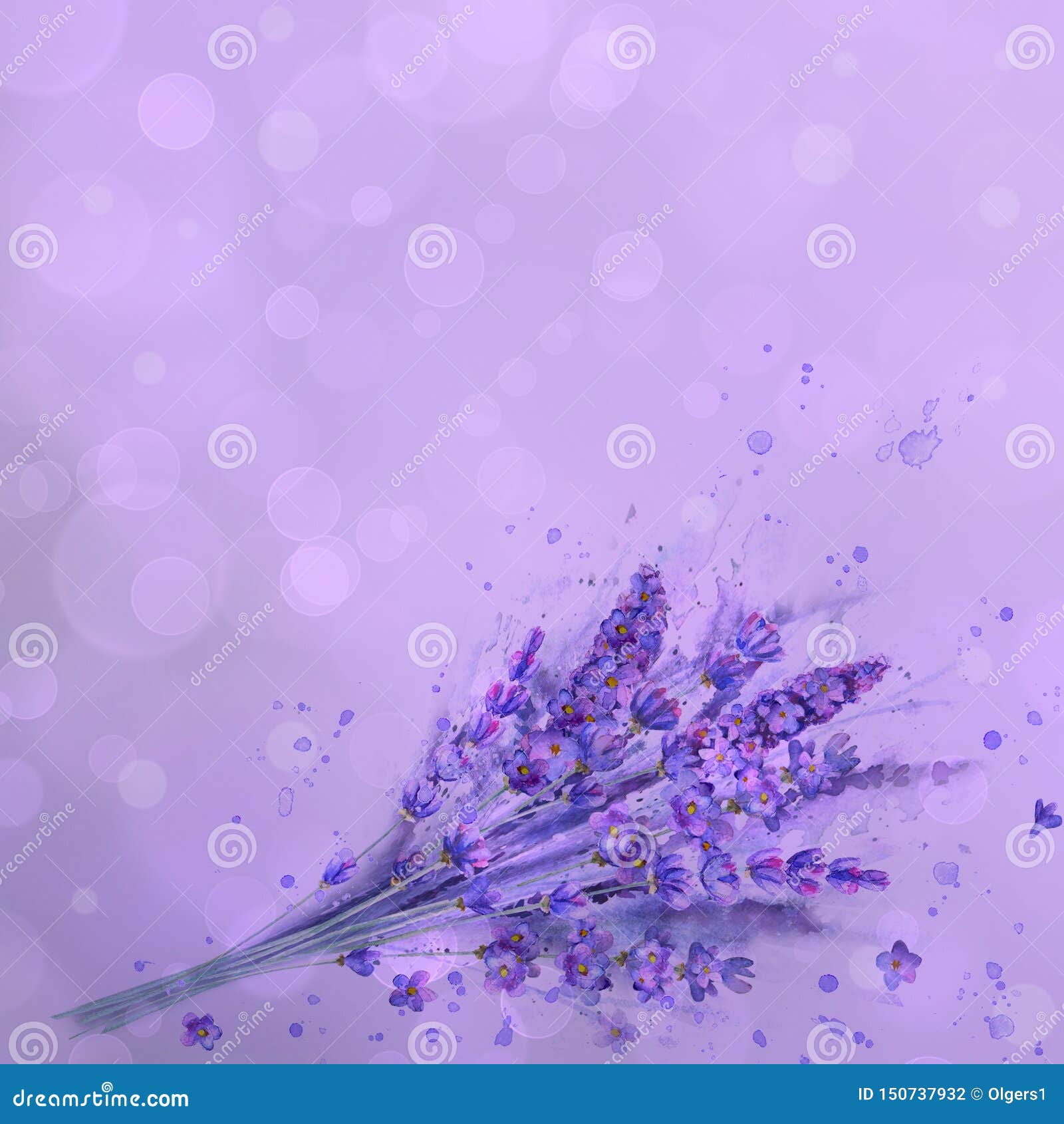 Watercolor Lavender Bouquet. Lavender Flowers, Watercolour Splashes On