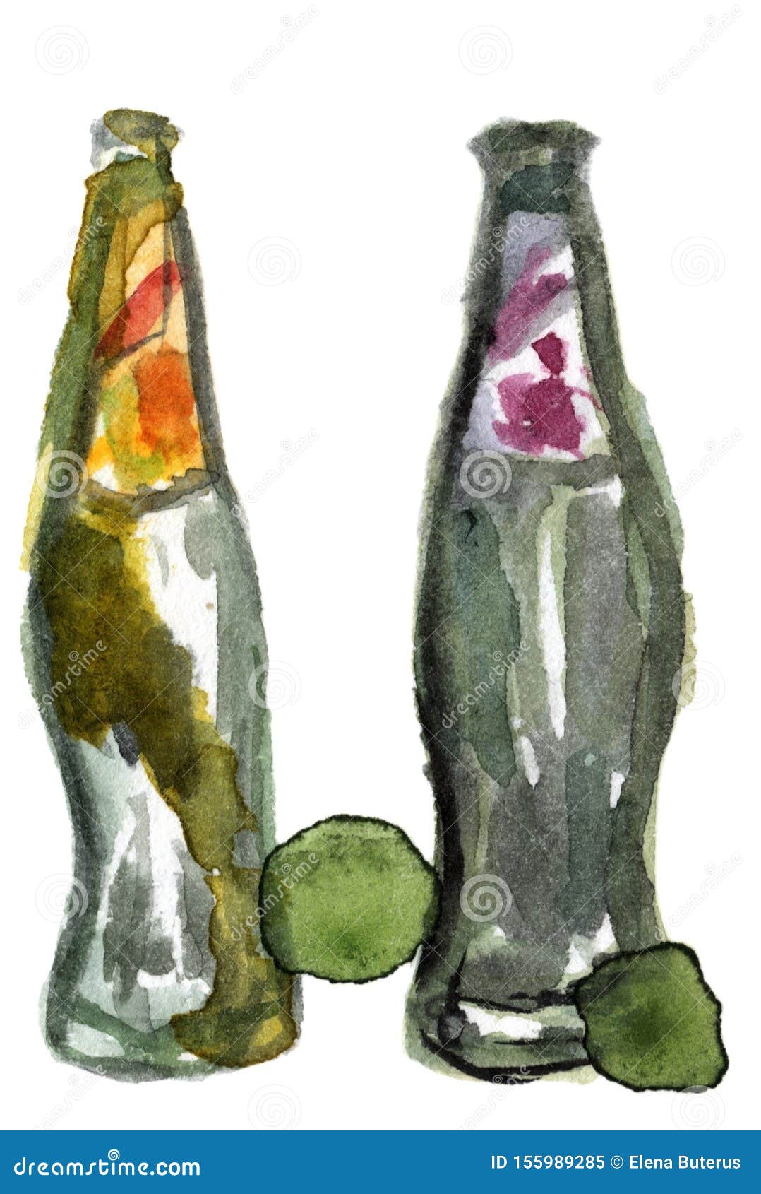 Watercolor Lemonade Bottles Stock Illustration Illustration of