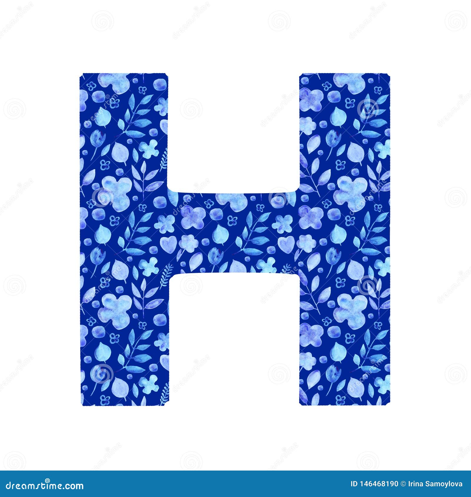 Watercolor Letter H with a Pattern of Flowers and Leaves Stock ...