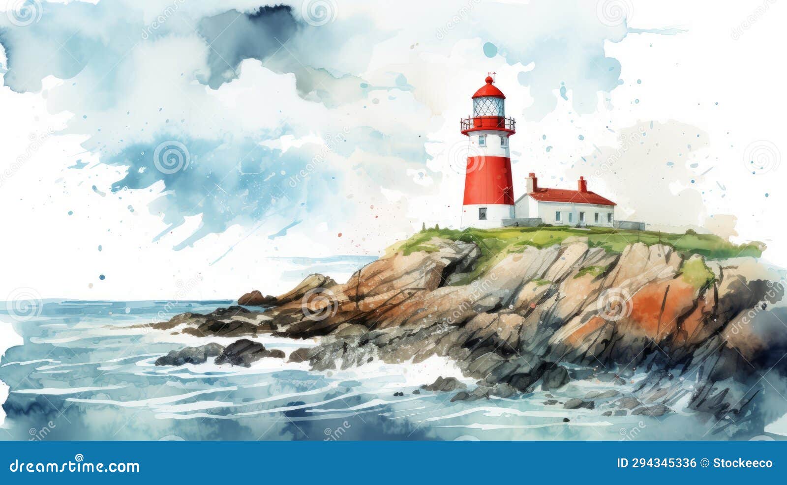 watercolor lighthouse  near the sea