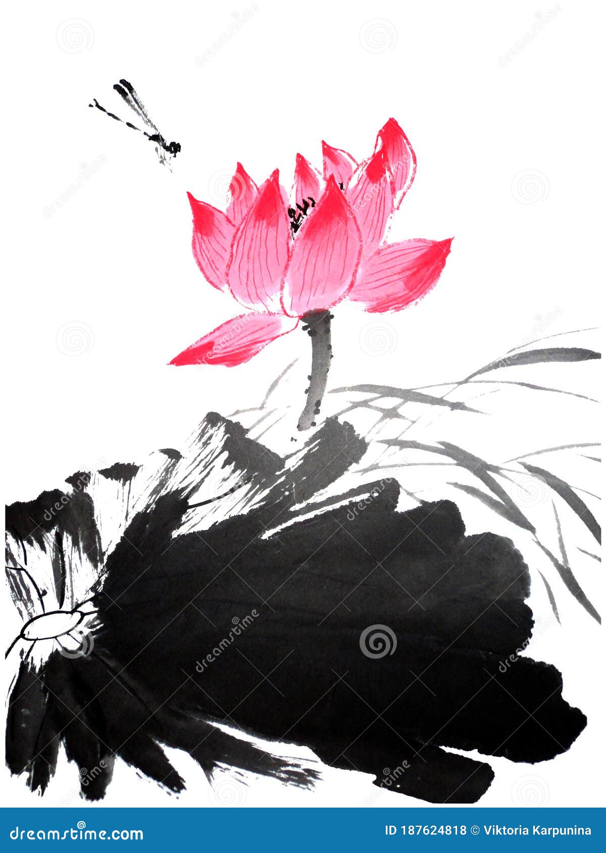 Details about   Artwork Lotus dragonfly Hand Painted Chinese Brush watercolor painting Wall Art 