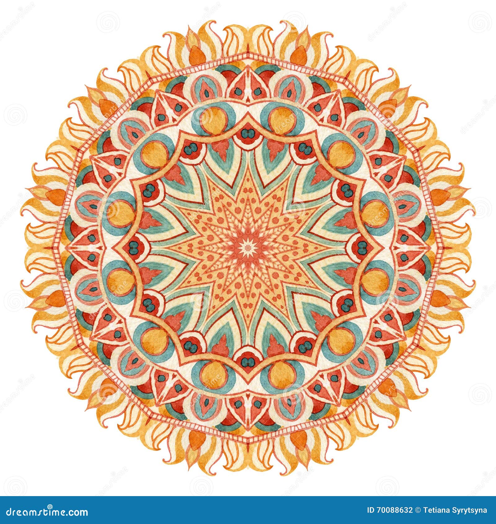 Watercolor Mandala with Sacred Geometry. Ornate Lace on White