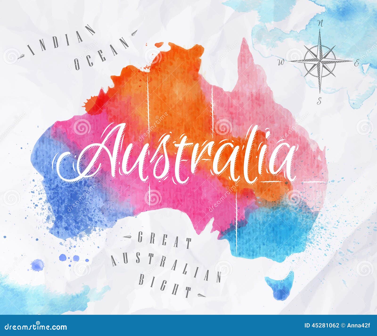 watercolor map australia pink blue