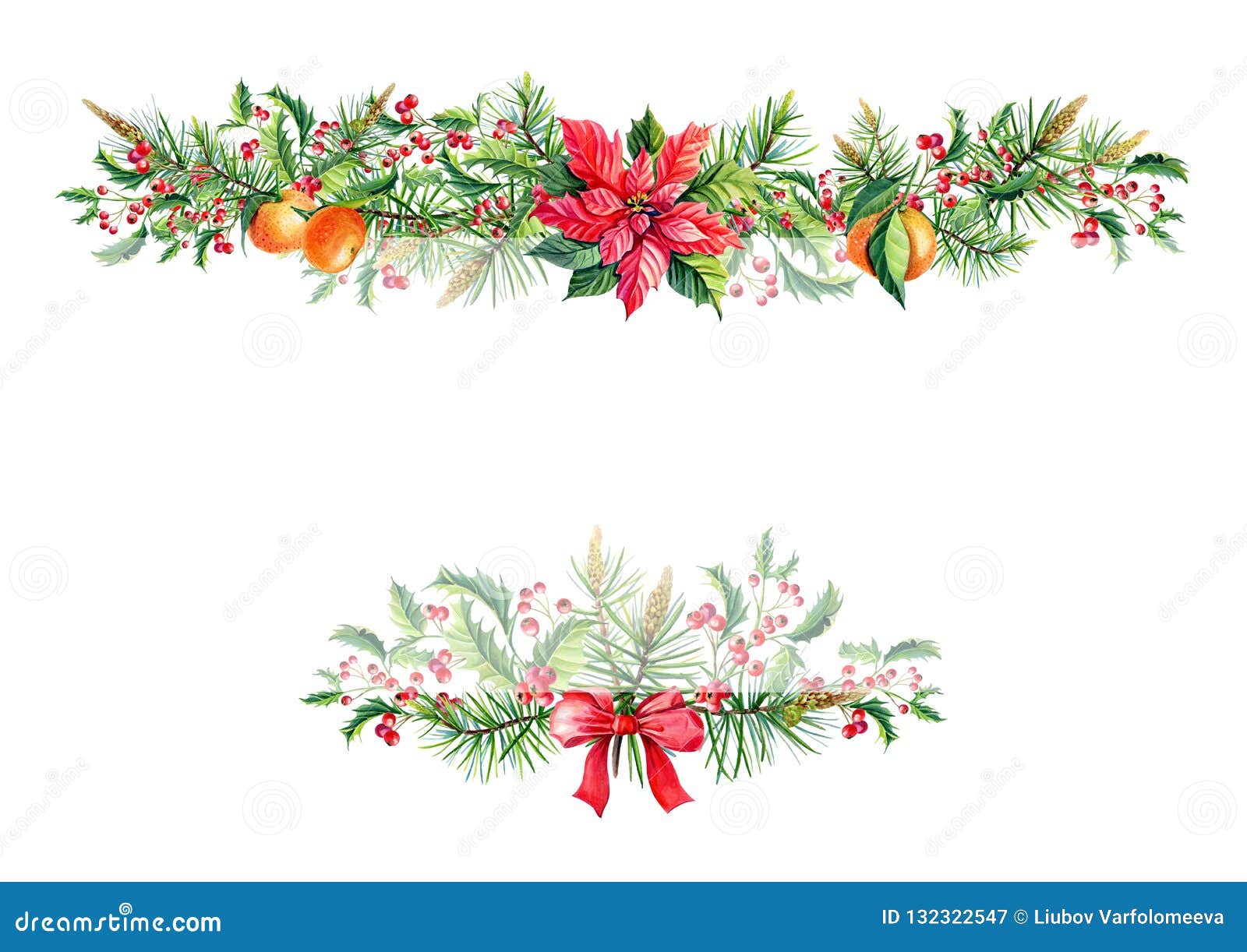 Watercolor Merry Christmas Frame Banner with Red Poinsettia Stock ...