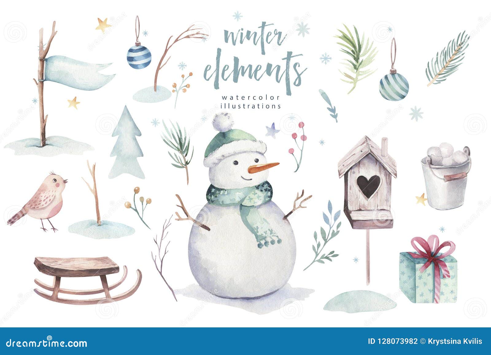 Download Watercolor Merry Christmas Illustration With Snowman ...