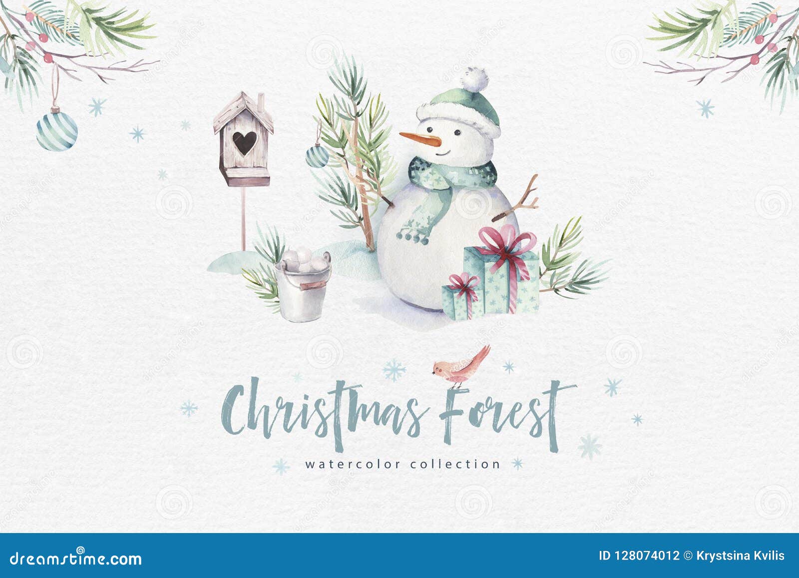 Download Watercolor Merry Christmas Illustration With Snowman ...