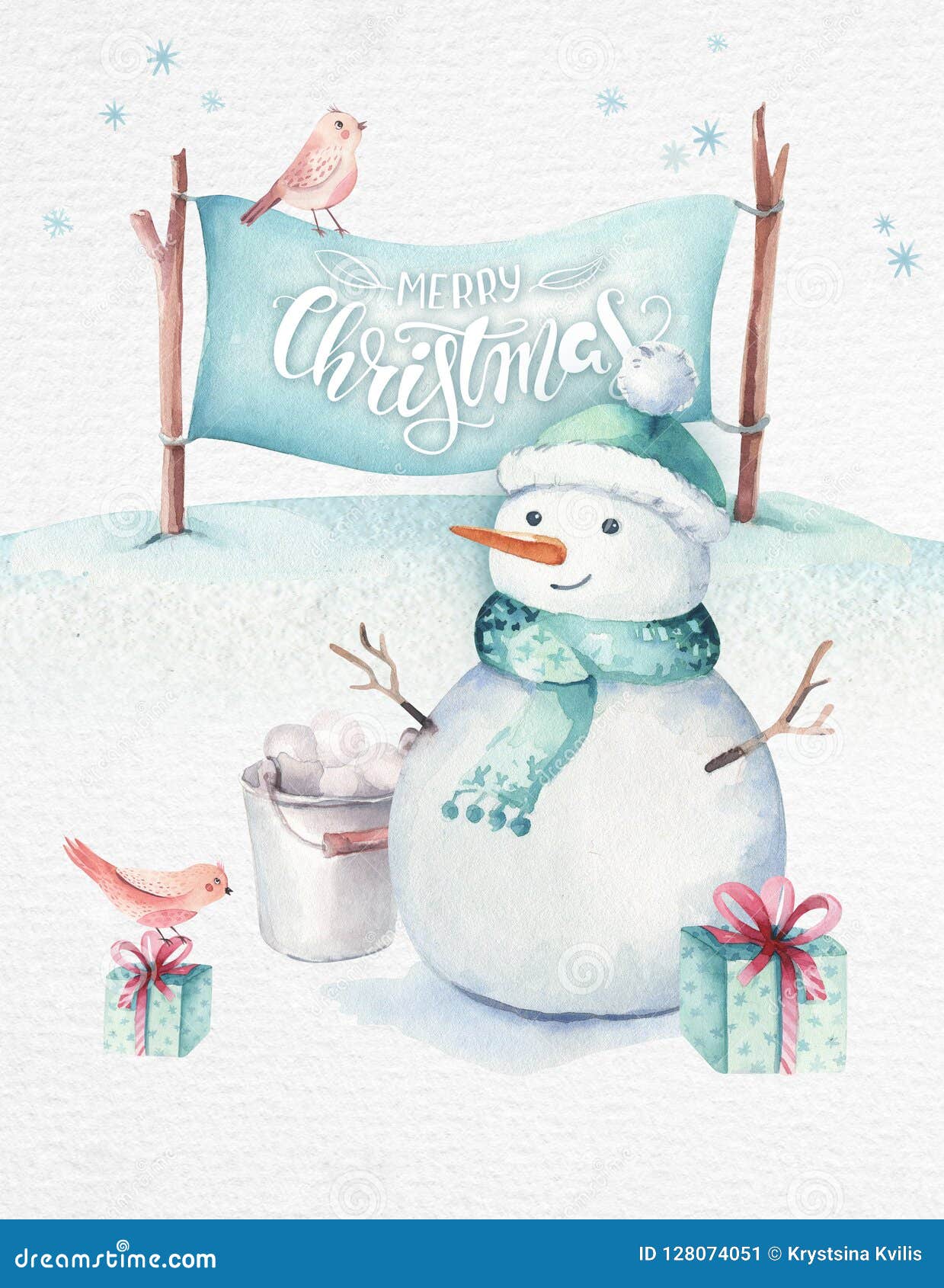 Download Watercolor Merry Christmas Illustration With Snowman ...