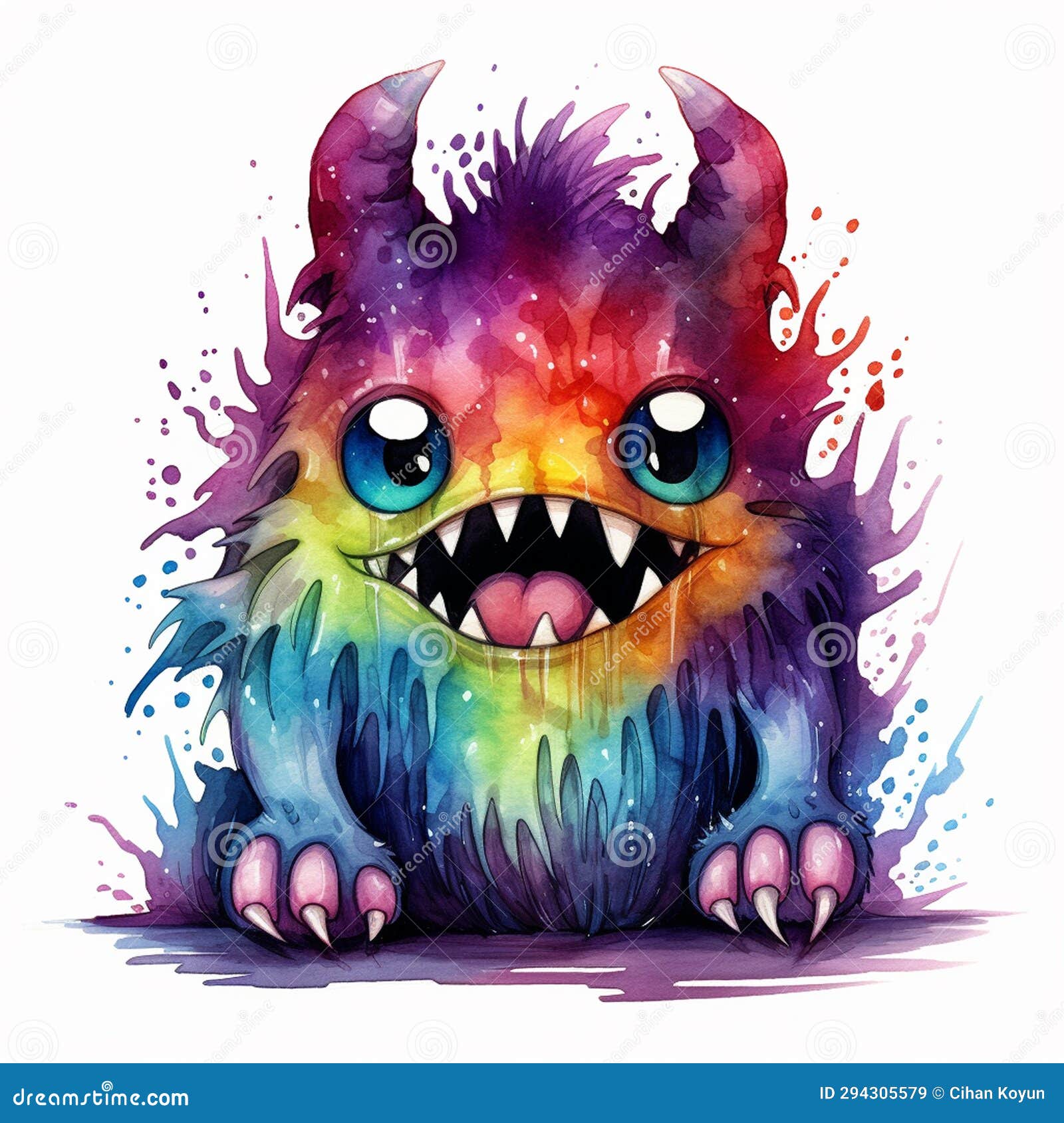 Watercolor Monster in a Dress Stock Illustration - Illustration of