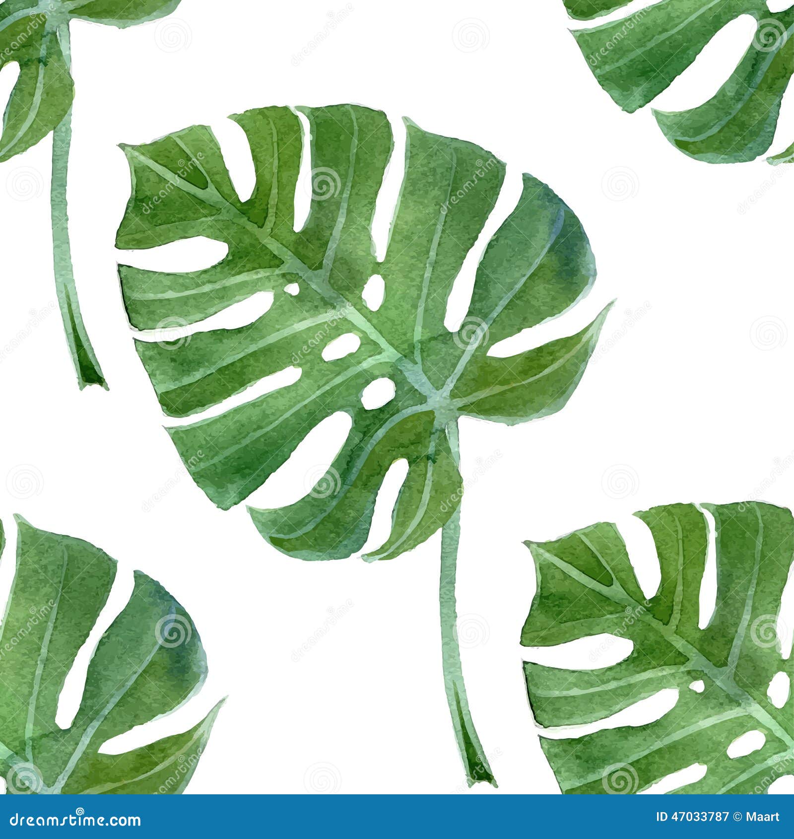 Watercolor Monstera Leaf Seamless Cartoon Vector ...