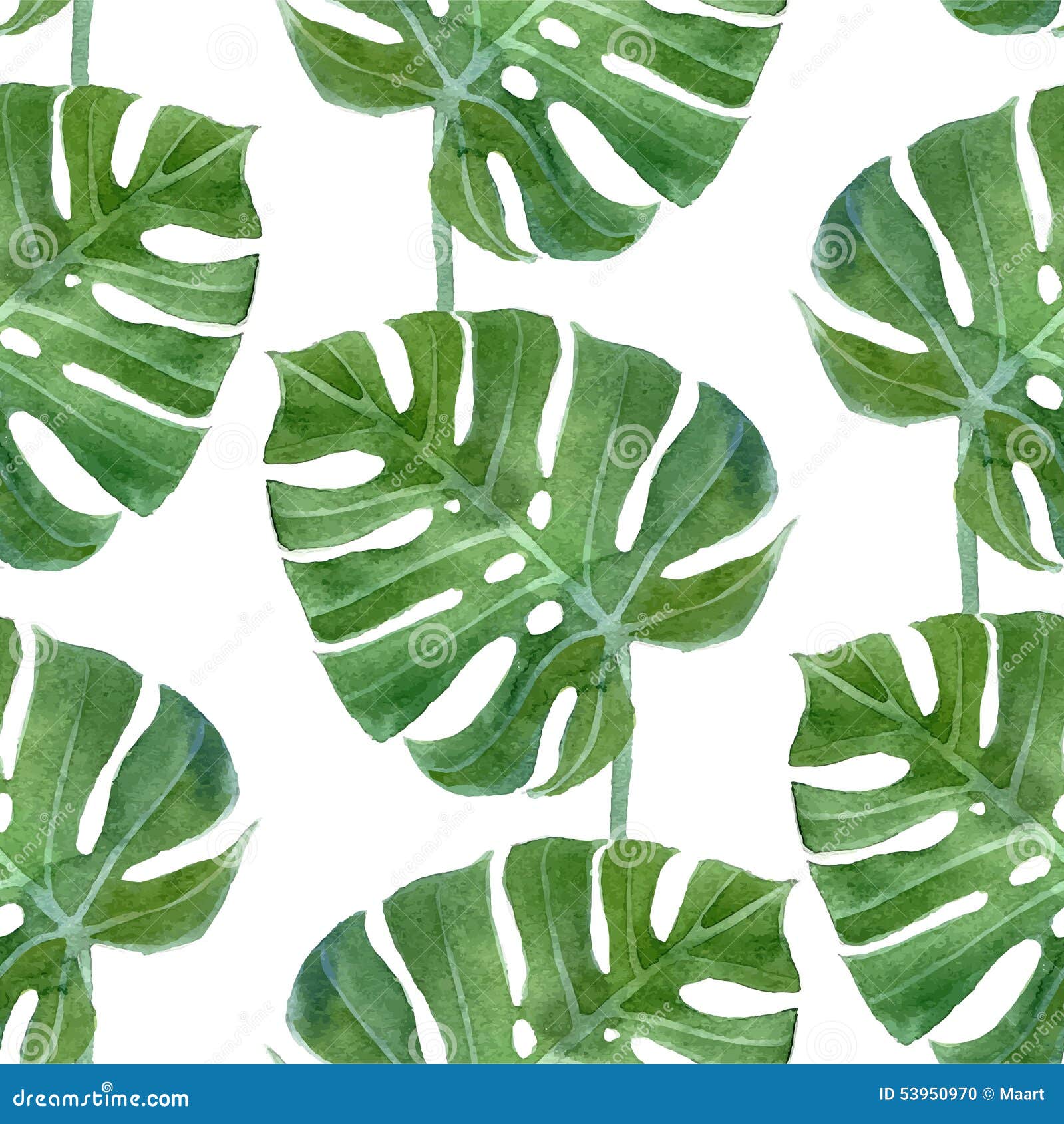 watercolor monstera leaf seamless pattern