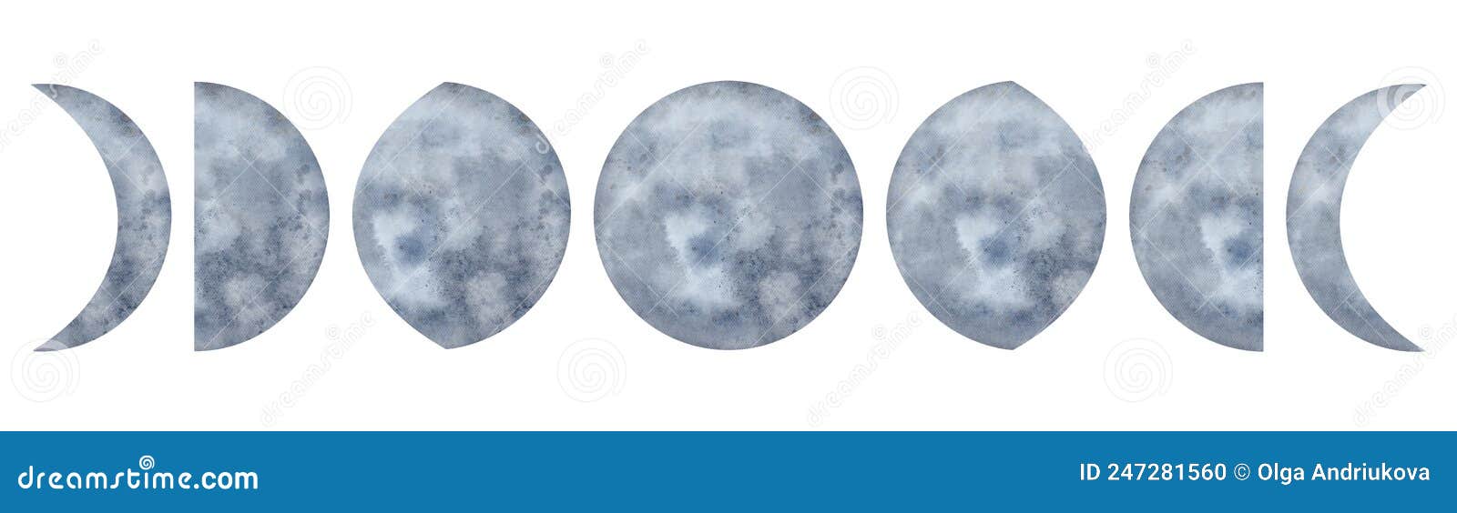 Watercolor Moon Phases Full Crescent Quarter Waning And Waxing Moon