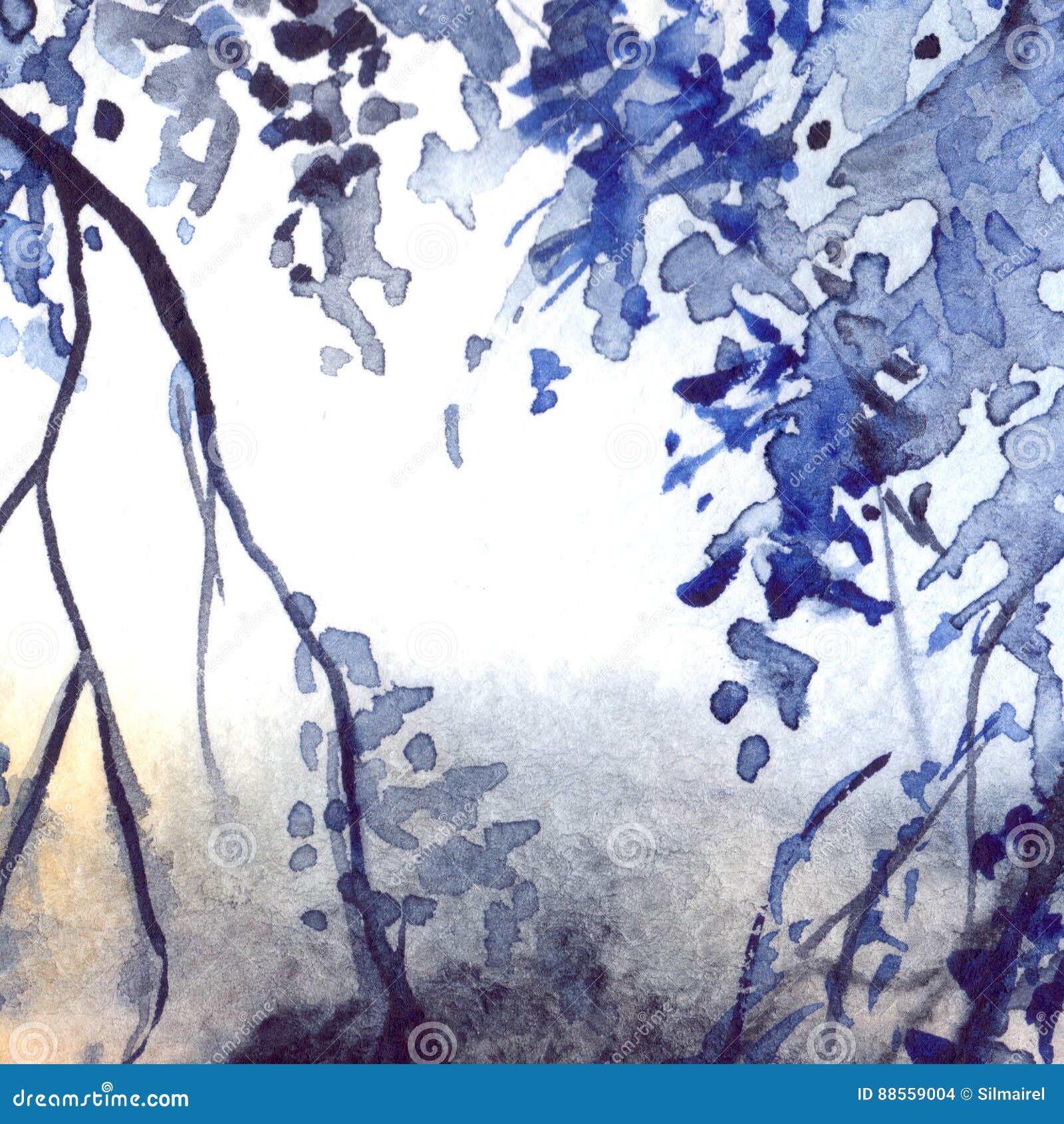 Watercolor Navy Blue Foliage Abstract Texture Background Stock