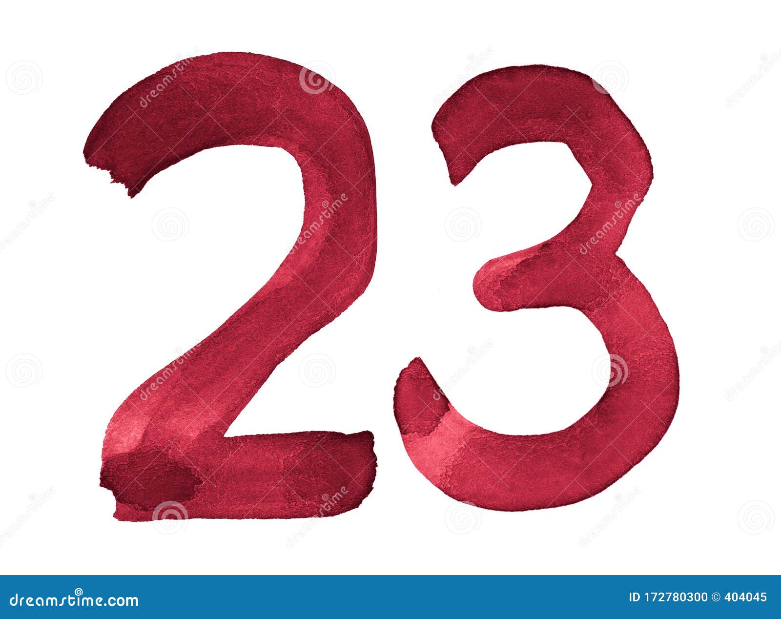 140 3 Is 23 Of What Number Watercolor Number 23, Hand-drawn by Brush. Burgundy Vintage Symbol