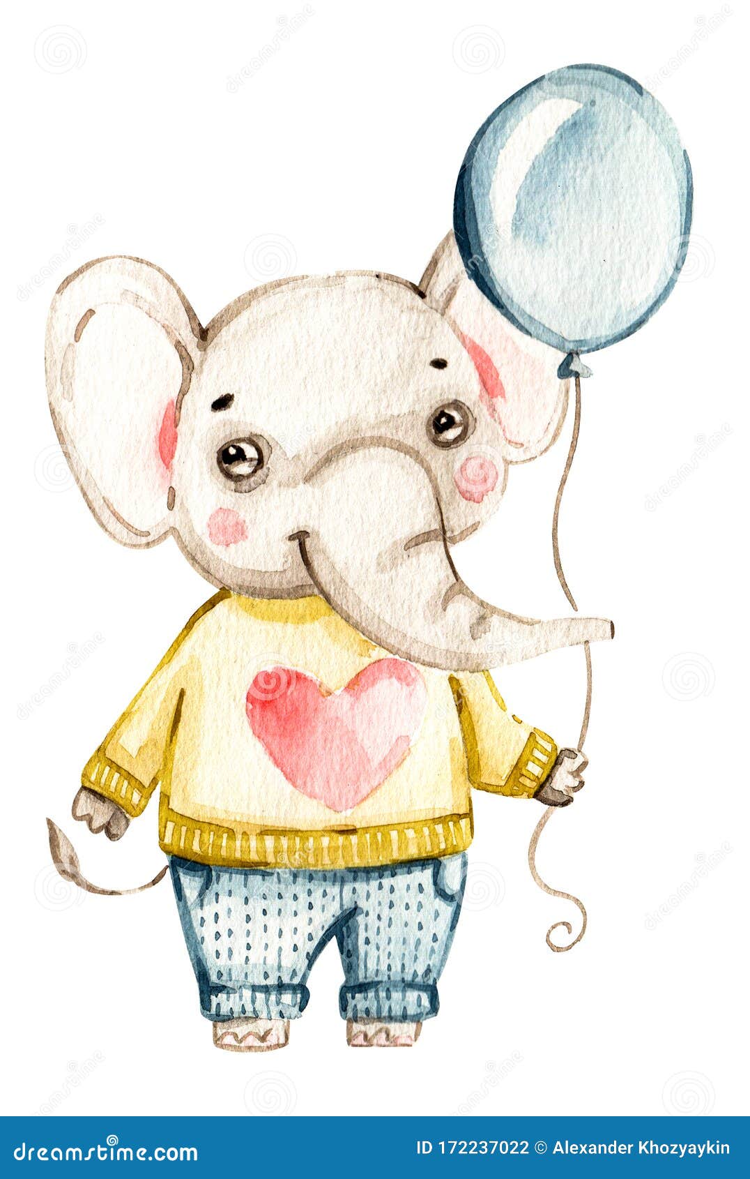 Watercolor Elephant Nursery Decor Baby Elephant With Balloon Nursery Print