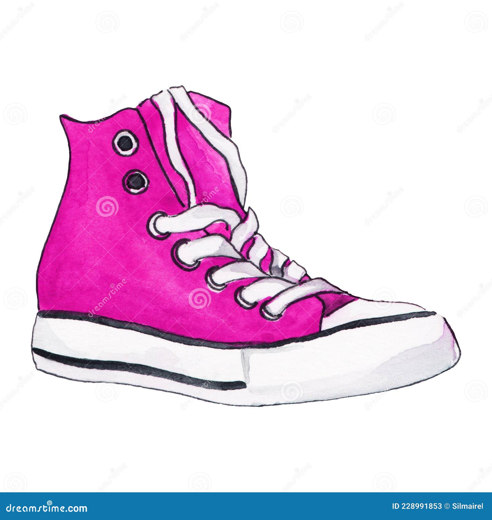 Watercolor One Single Pink Sneaker Sport Shoes Sketch Isolated Art ...