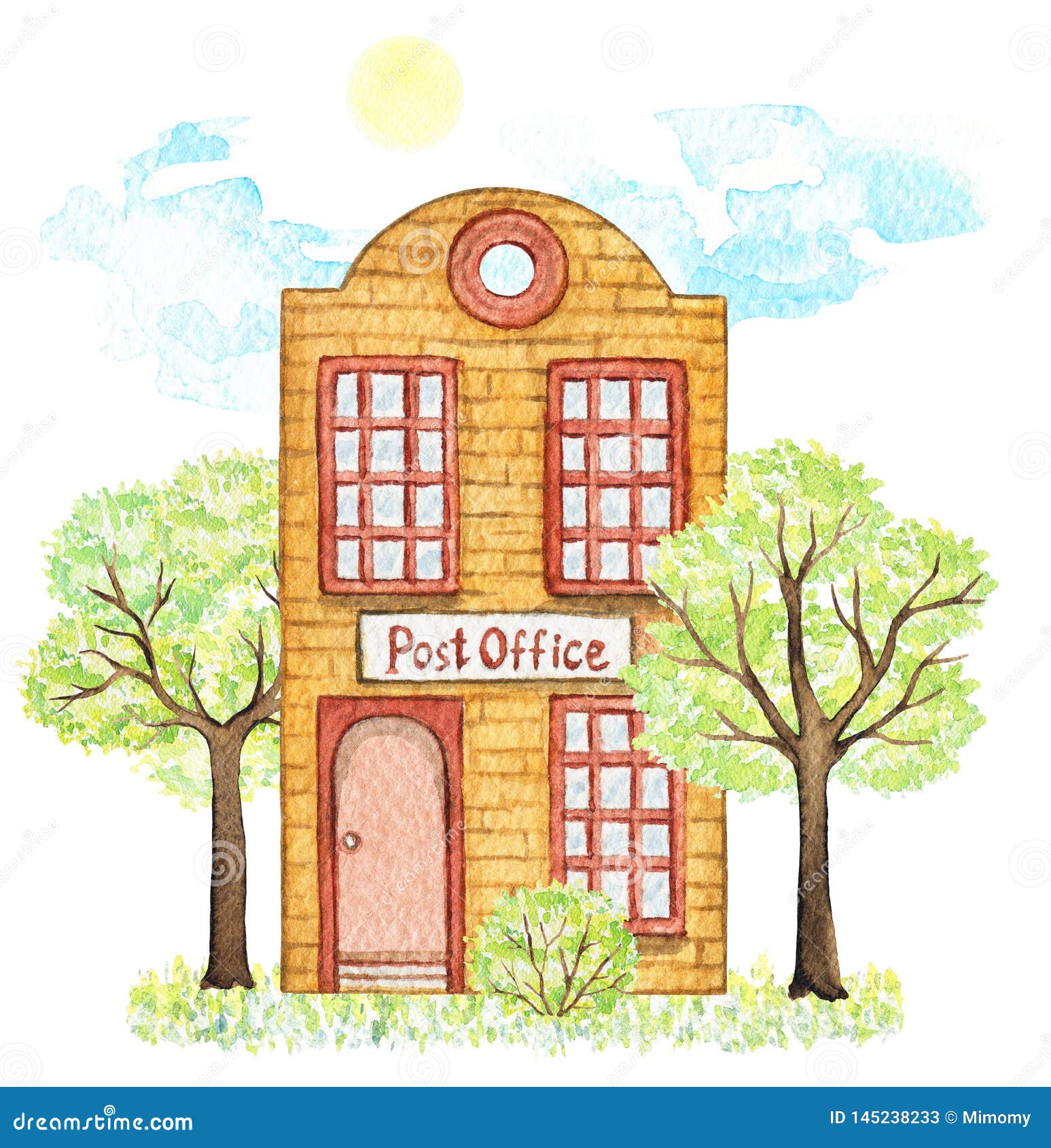 Watercolor Orange Cartoon Post Office Building Surrounded Landscape Stock Illustration - Illustration of isolated, department: 145238233 Watercolor Orange Cartoon Post Office Building Surrounded Landscape Stock Illustration - Illustration of isolated, department: 145238233