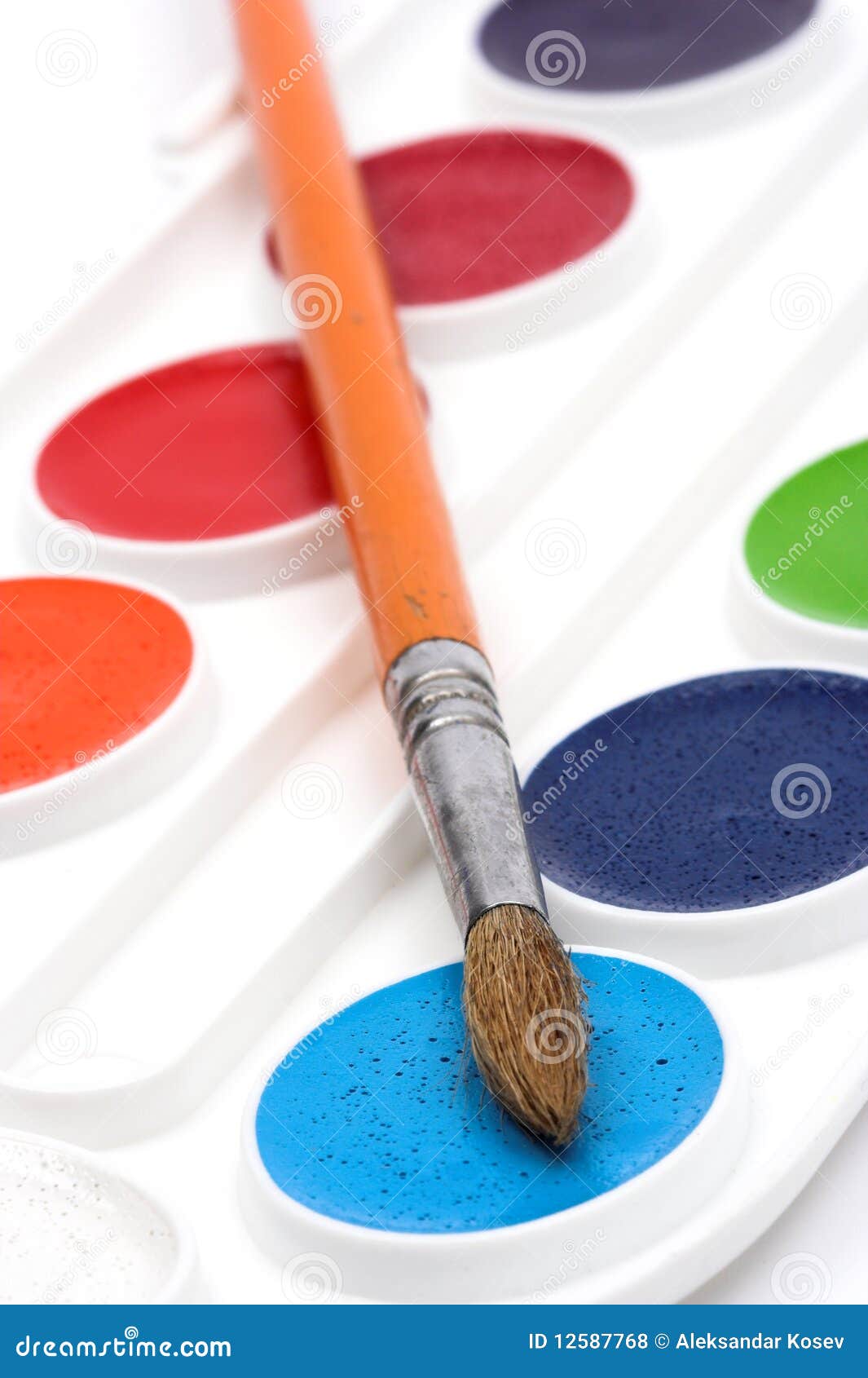 Watercolor paint and brush stock photo. Image of water 12587768
