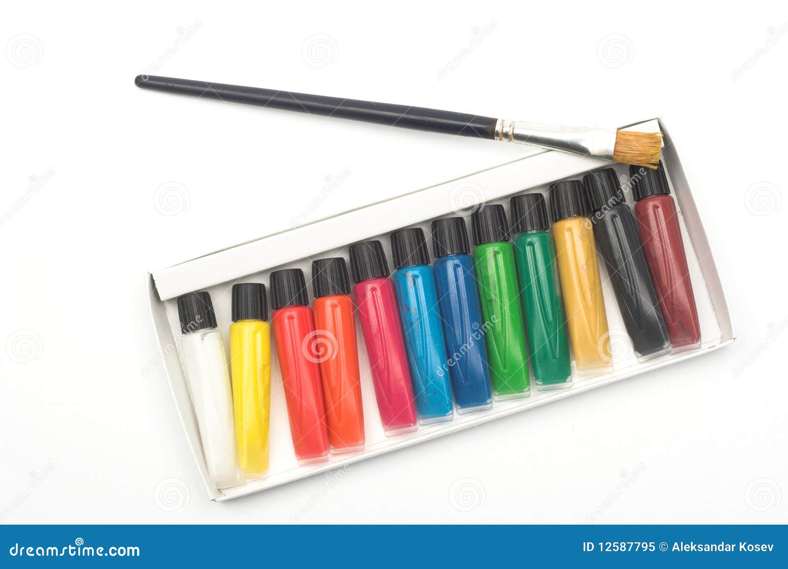 Watercolor paint and brush stock image. Image of plastic 12587795