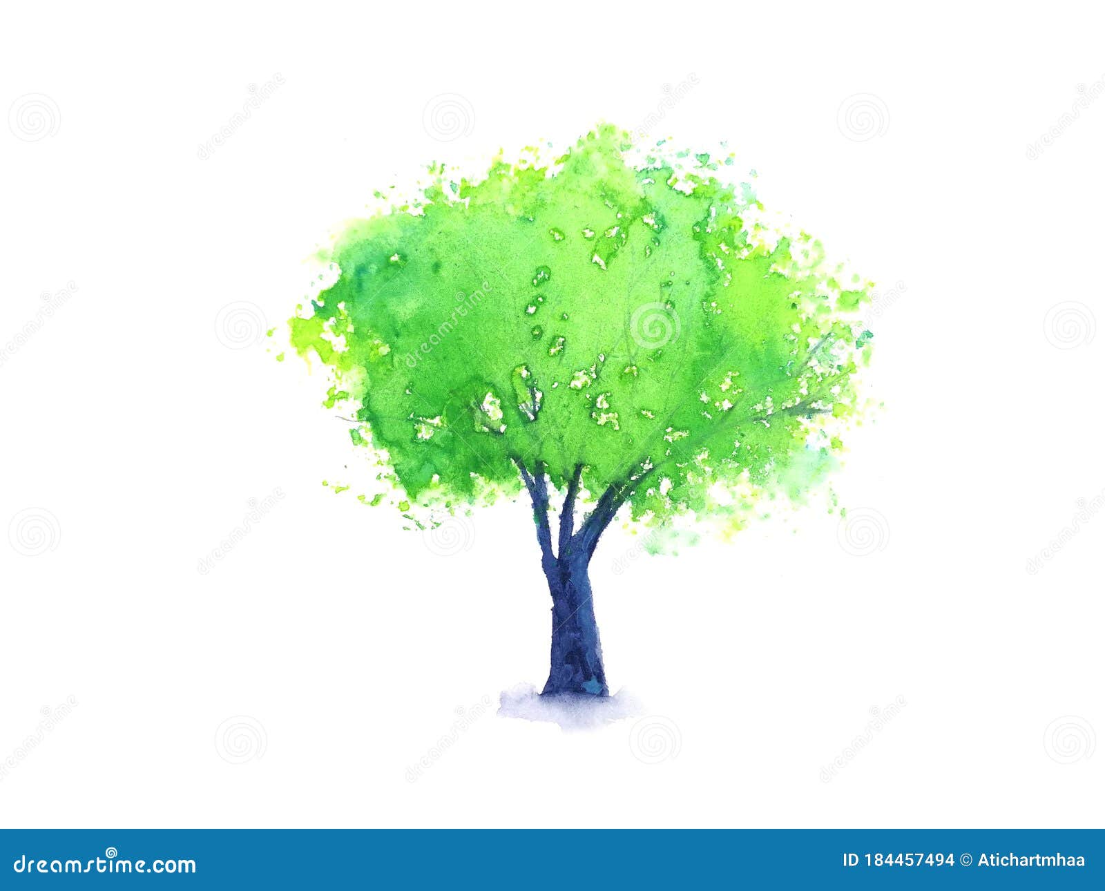Watercolor Paint Green Tree.isolated White Background. Stock Illustration - Illustration Of Building, Anime: 184457494