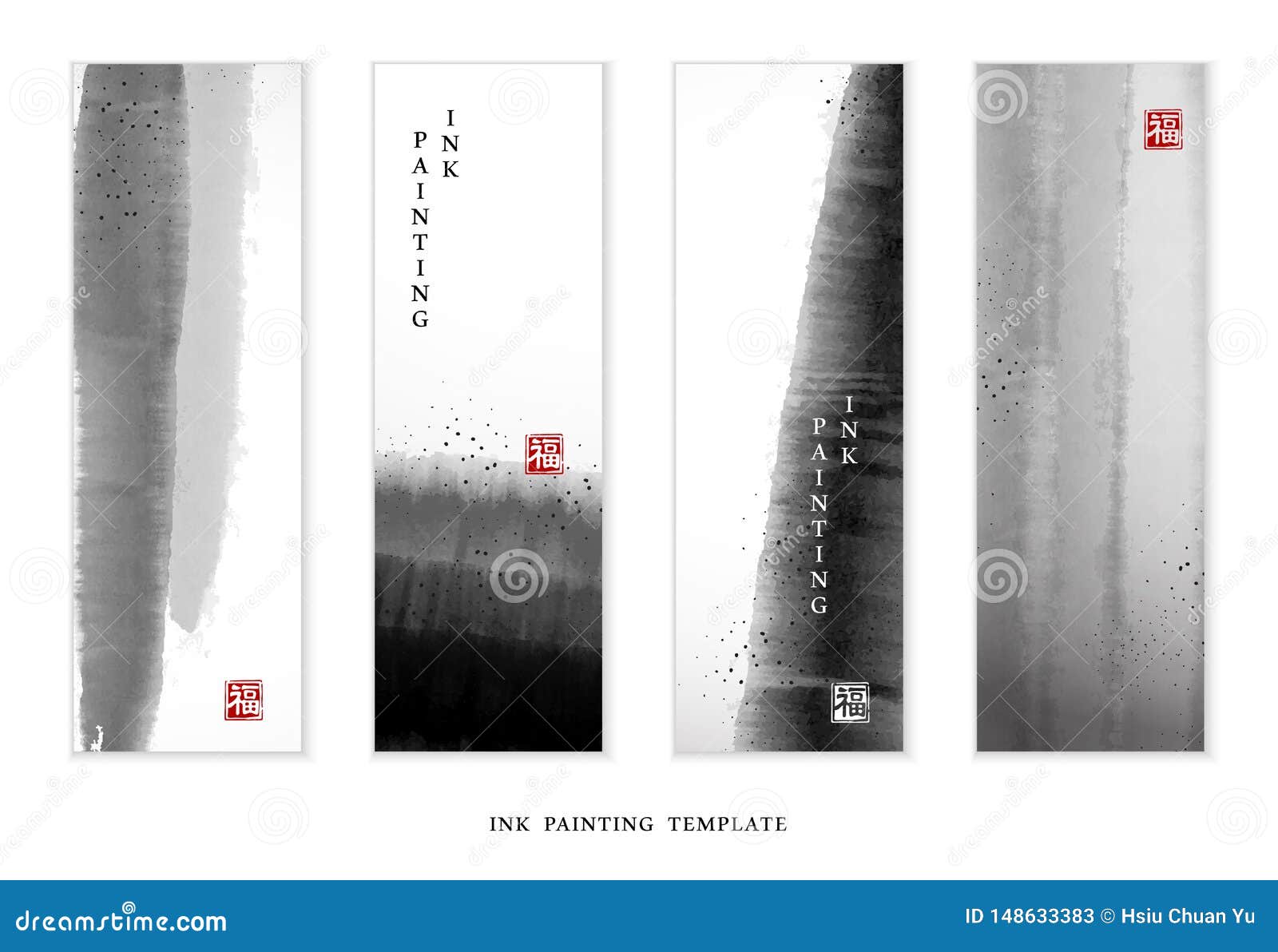 watercolor ink paint art  texture  banner background template. translation for the chinese word : blessing