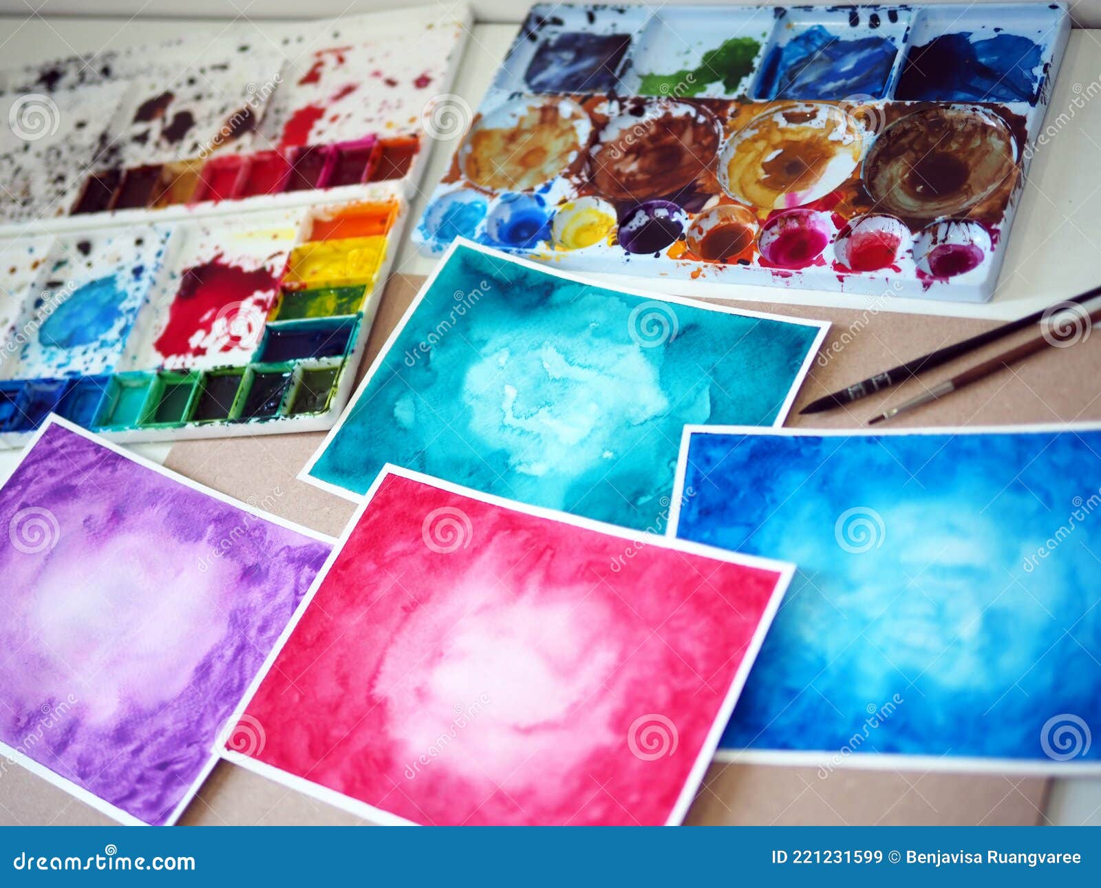 Watercolor Painting Art Class Workshop Color Background Creative Artist Education Lifestyle Leisure Hobby Drawing Studio Stock Image - Image Of Class, Blue: 221231599