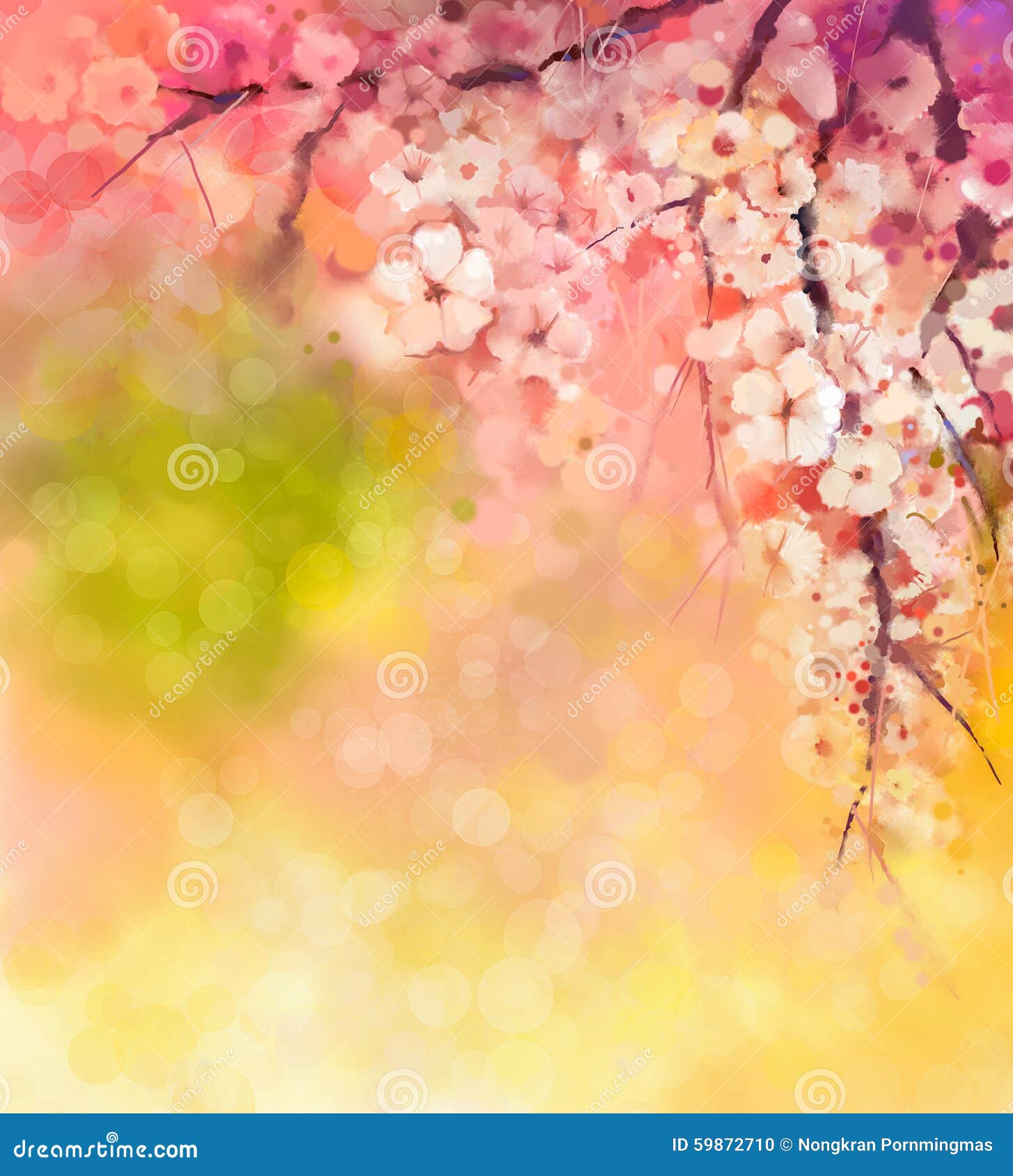 watercolor painting cherry blossoms japanese sakura floral soft color over blurred nature background spring flower 59872710