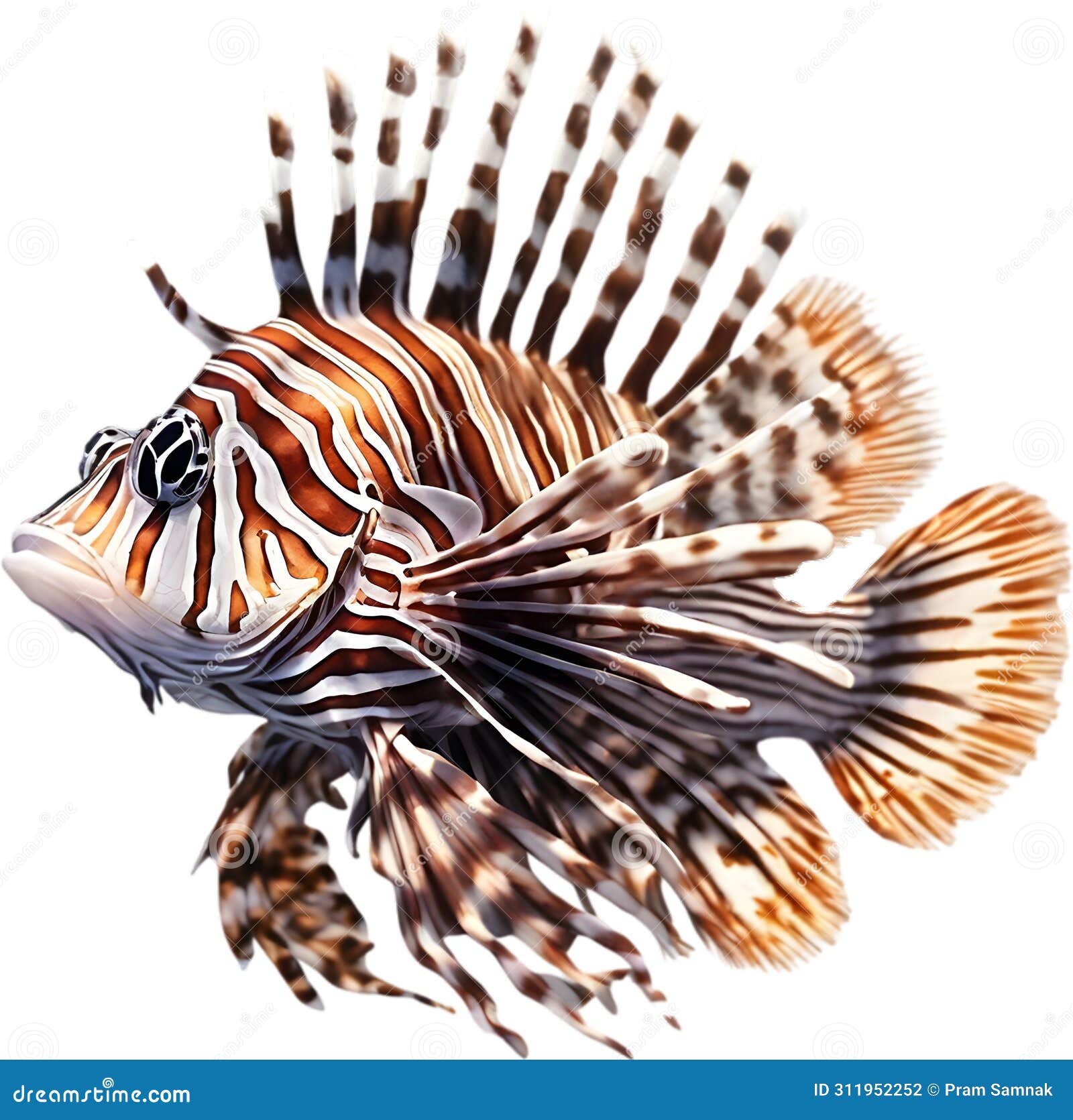 watercolor painting of a cute lionfish (pterois). ai-generated.