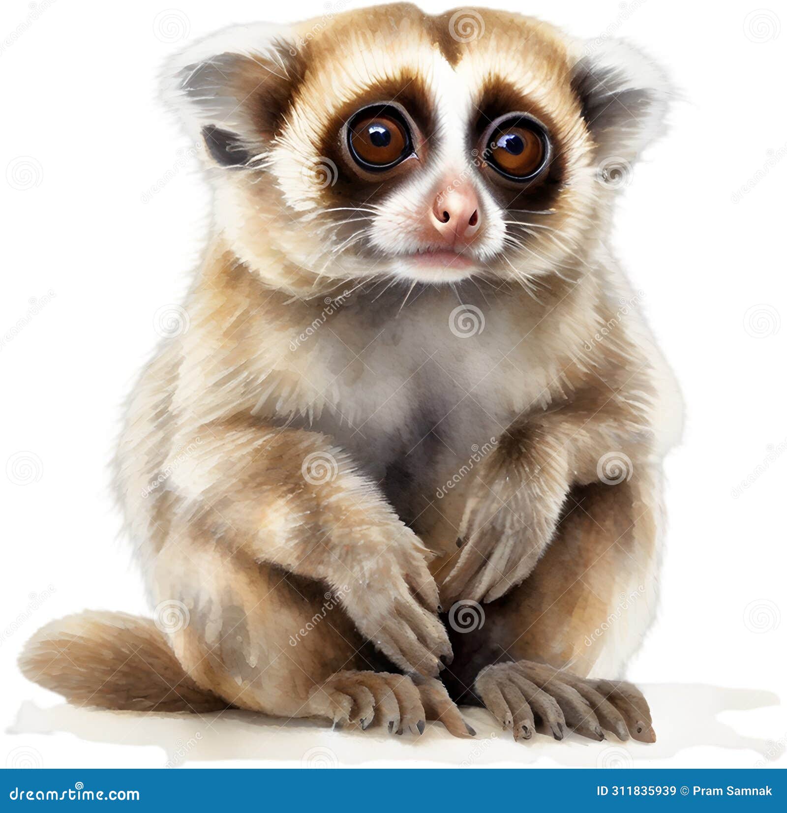 watercolor painting of a cute slow loris (nycticebus). ai-generated.