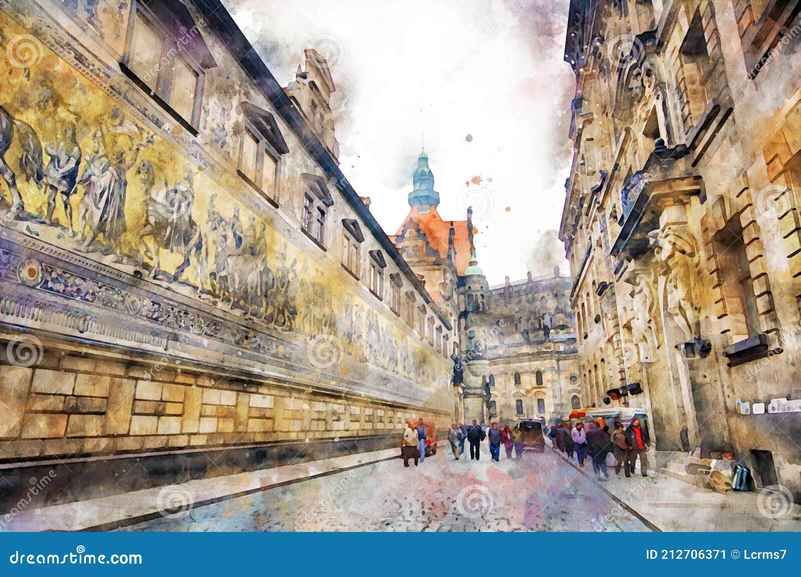 Watercolor Painting of Dresden Germany Stock Illustration