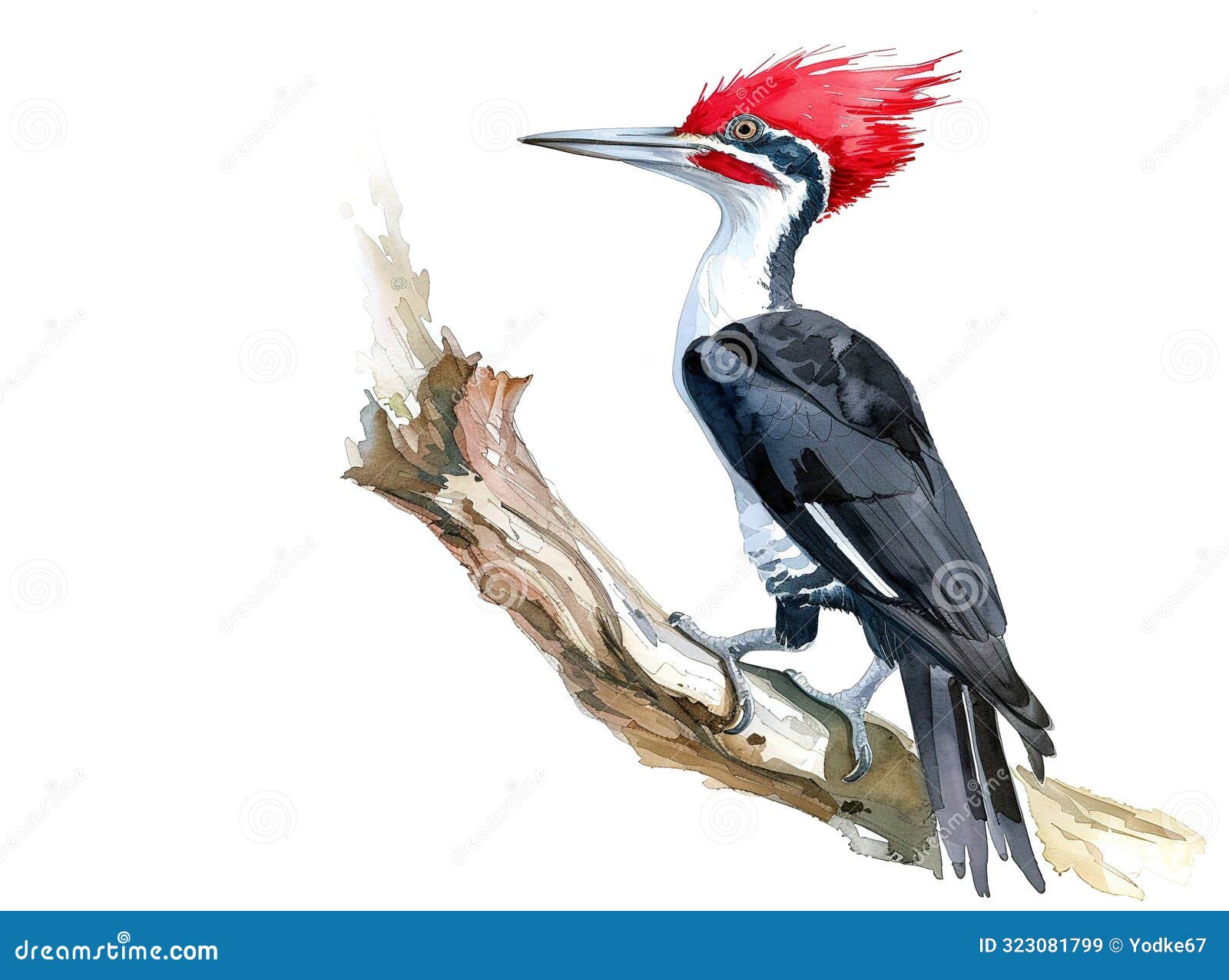 watercolor painting of a ivory-billed woodpecker  on white background. bird. wildlife animals