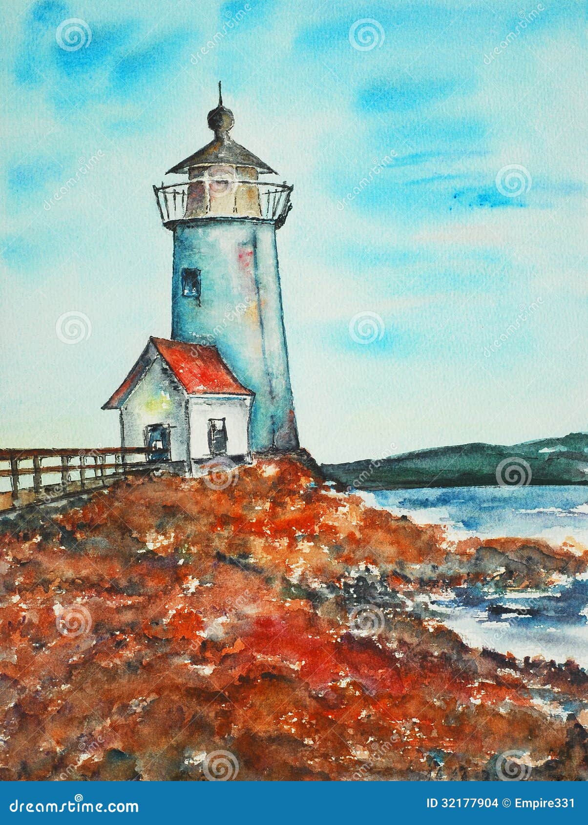 Watercolor Painting, Lighthouse Stock Illustration Illustration of