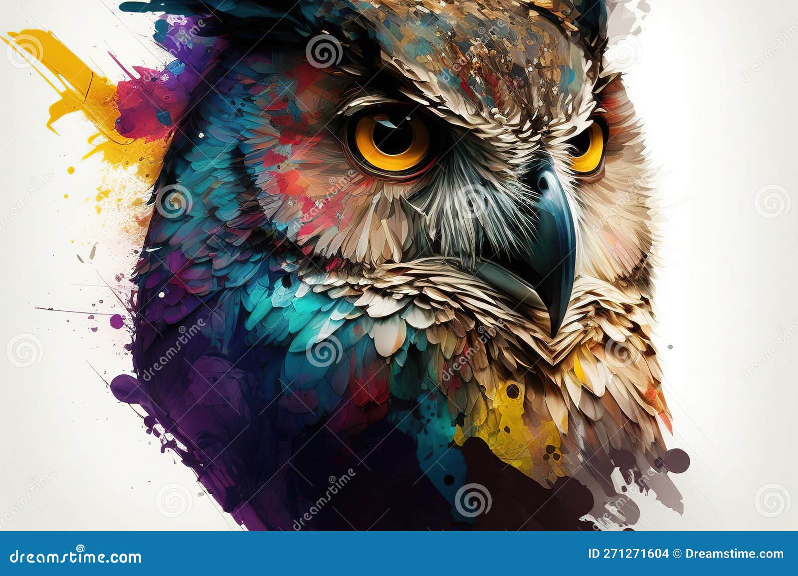 watercolor painting of owl in style of colorful abstract art