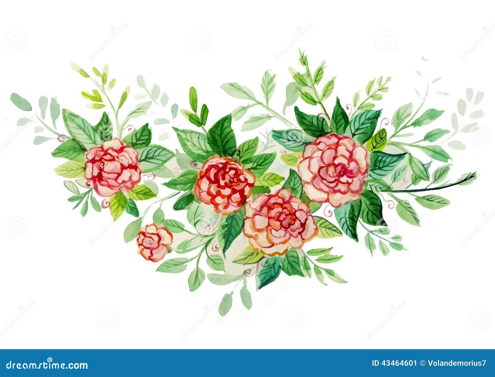 Watercolor painting of red roses with leaves