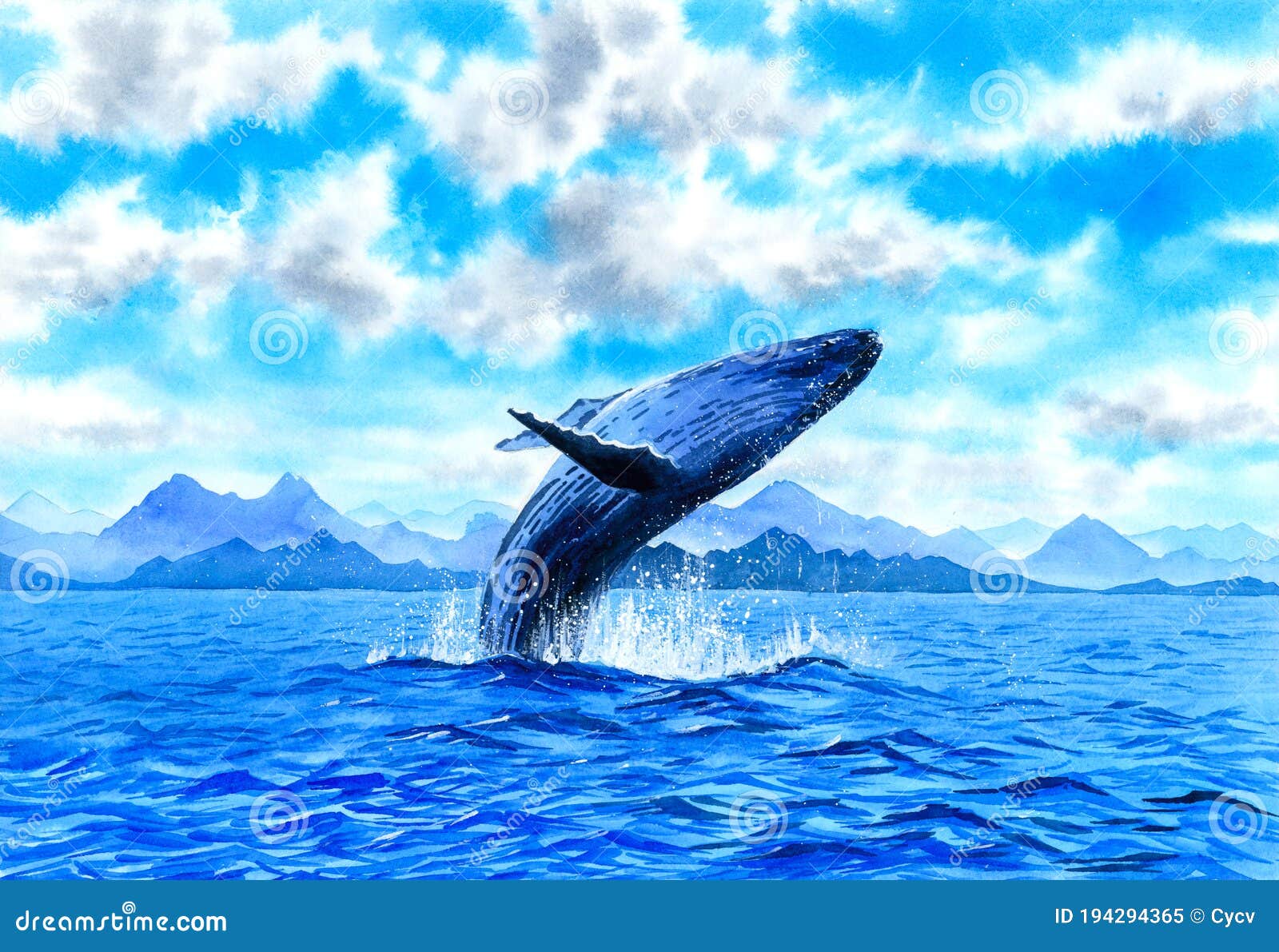 watercolor painting - whale breaching