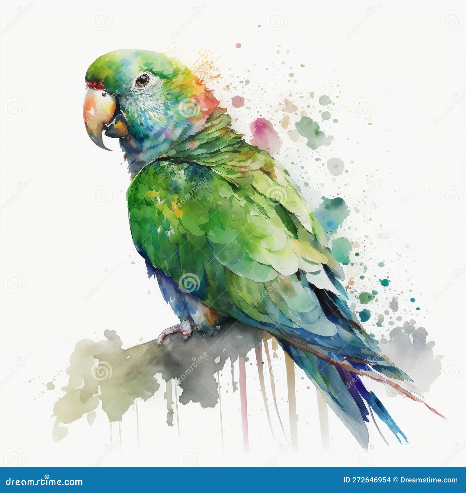 Watercolor Parrot Portrait Painted Illustration Of A Cute Bird On A