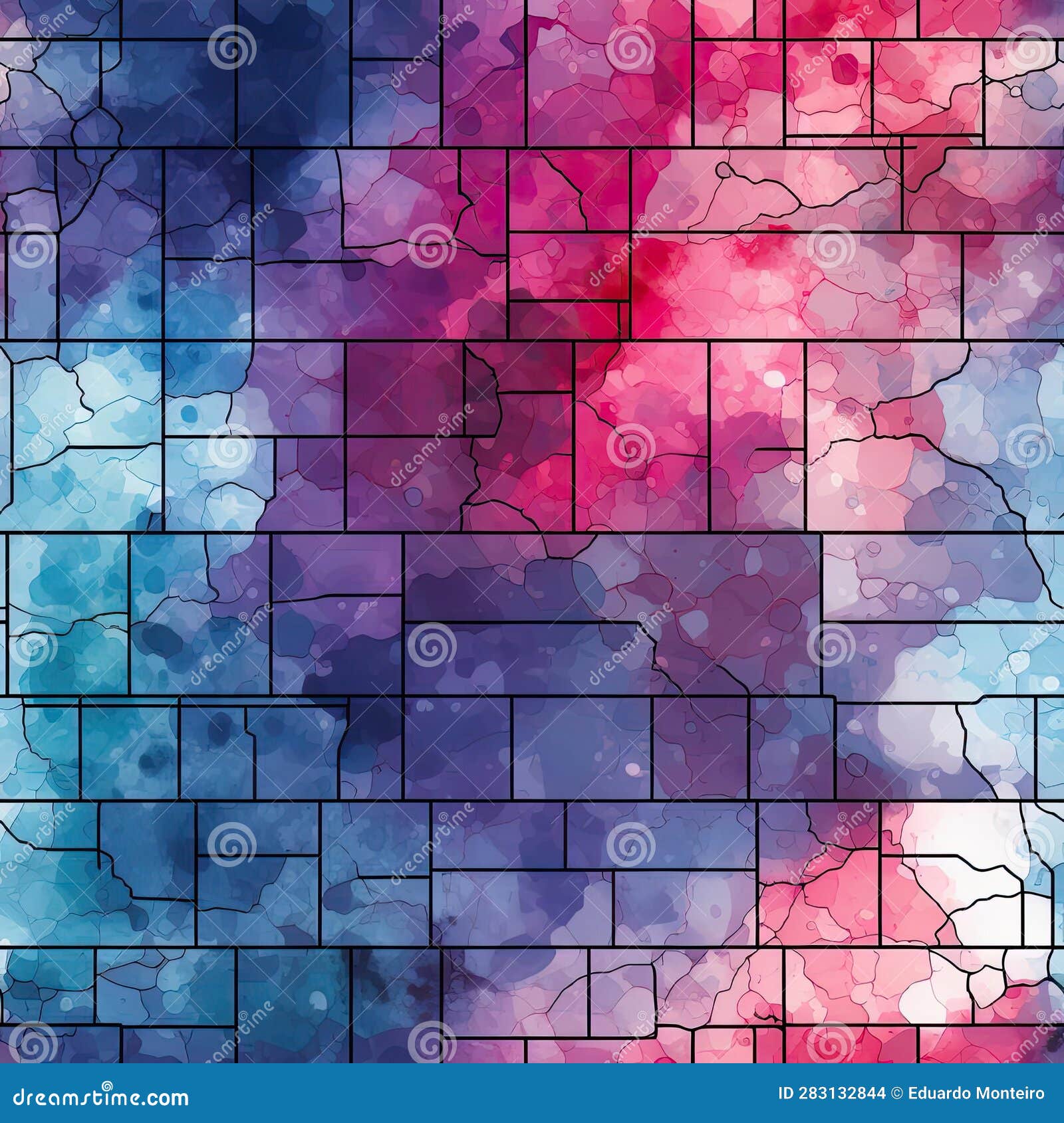 watercolor pattern of nebraska map with gridded abstractions and stained glass effect (tiled