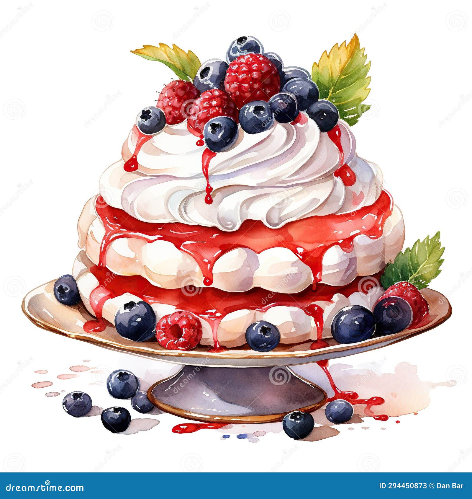 Watercolor Pavlova Cake Illustration on White Background. Generative AI ...