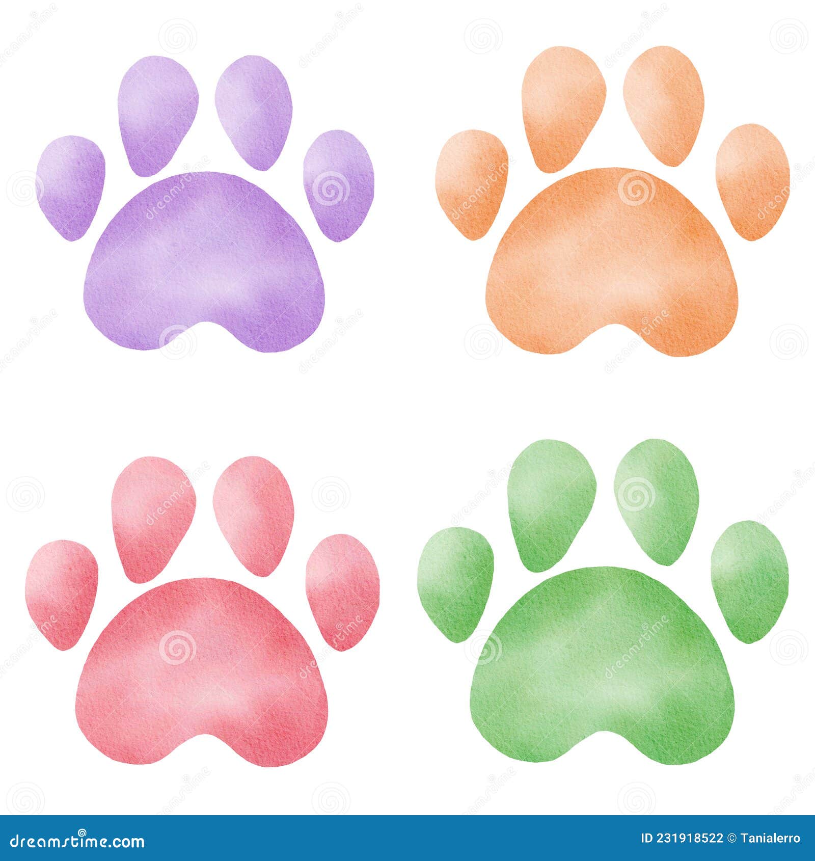 Watercolor Paw Prints. Hand Drawn Clipart. Dog Or Cat Footprints For Diy Projects, Scrapbooking, Nursery Decor. Stock Illustration - Illustration Of Nature, Clipart: 231918522