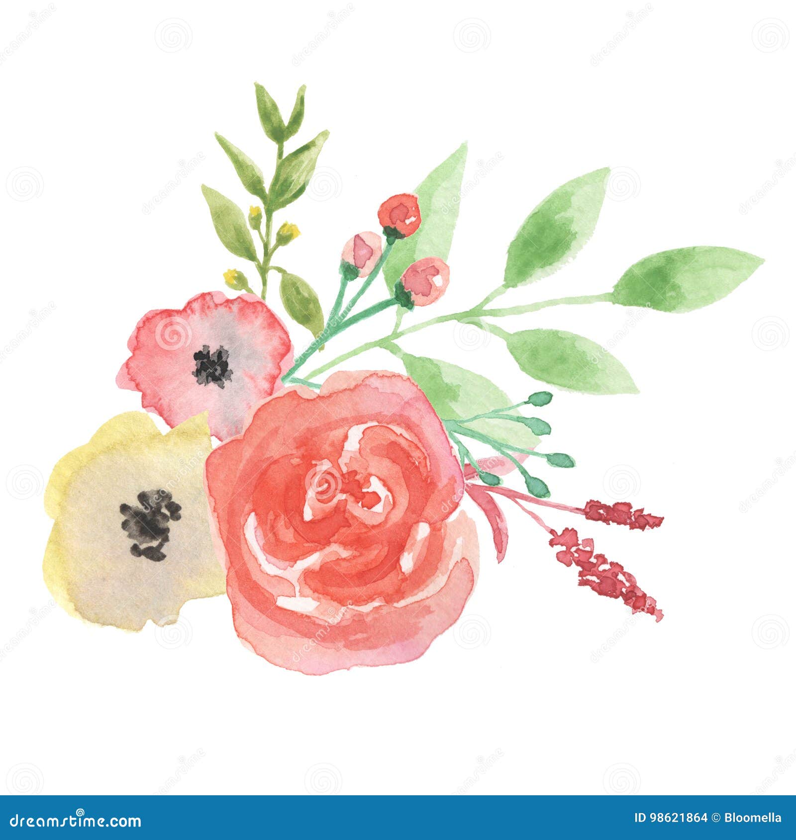 Watercolor Peach Coral Bouquet Leaf Spring Summer Wedding Leaves Stock Illustration - Illustration Of Clip, Arts: 98621864