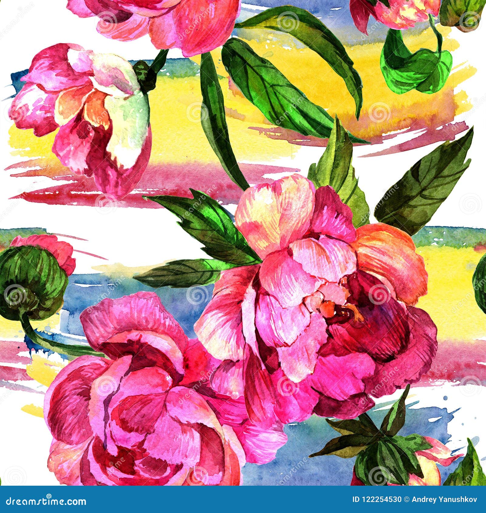 Watercolor Pink Peony Flower. Floral Botanical Flower. Seamless Background  Pattern Stock Illustration - Illustration of plant, garden: 122254530