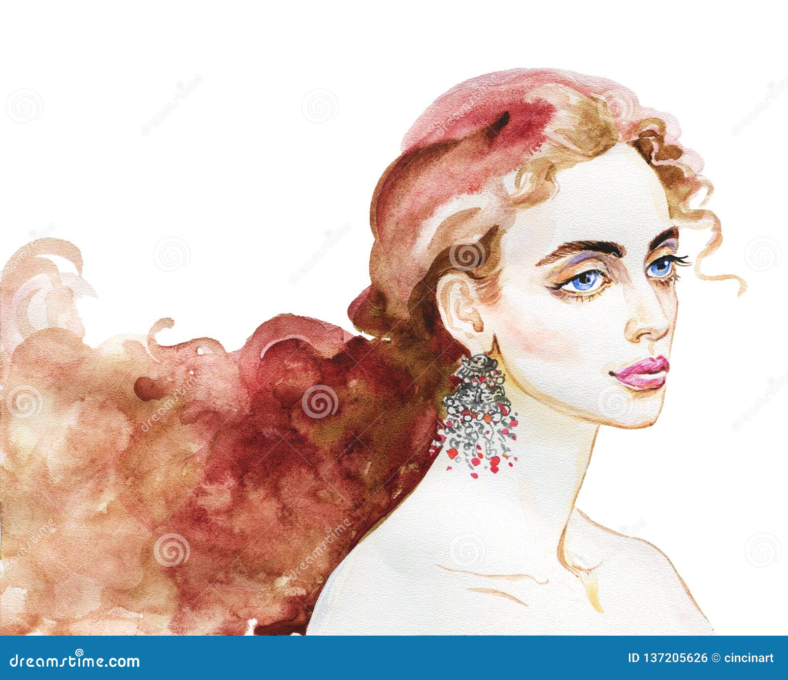 Watercolor Portrait Of Beautiful Woman Stock Illustration - Illustration Of Eyes, Makeup: 137205626