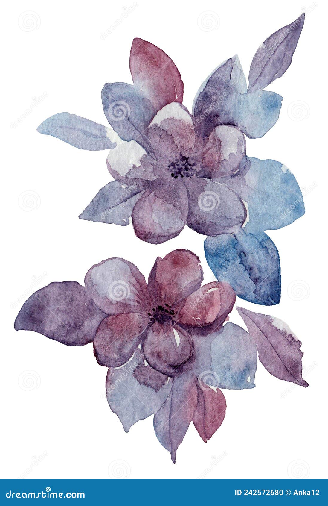 watercolor purple floral . lilac blue flowers bouquet 