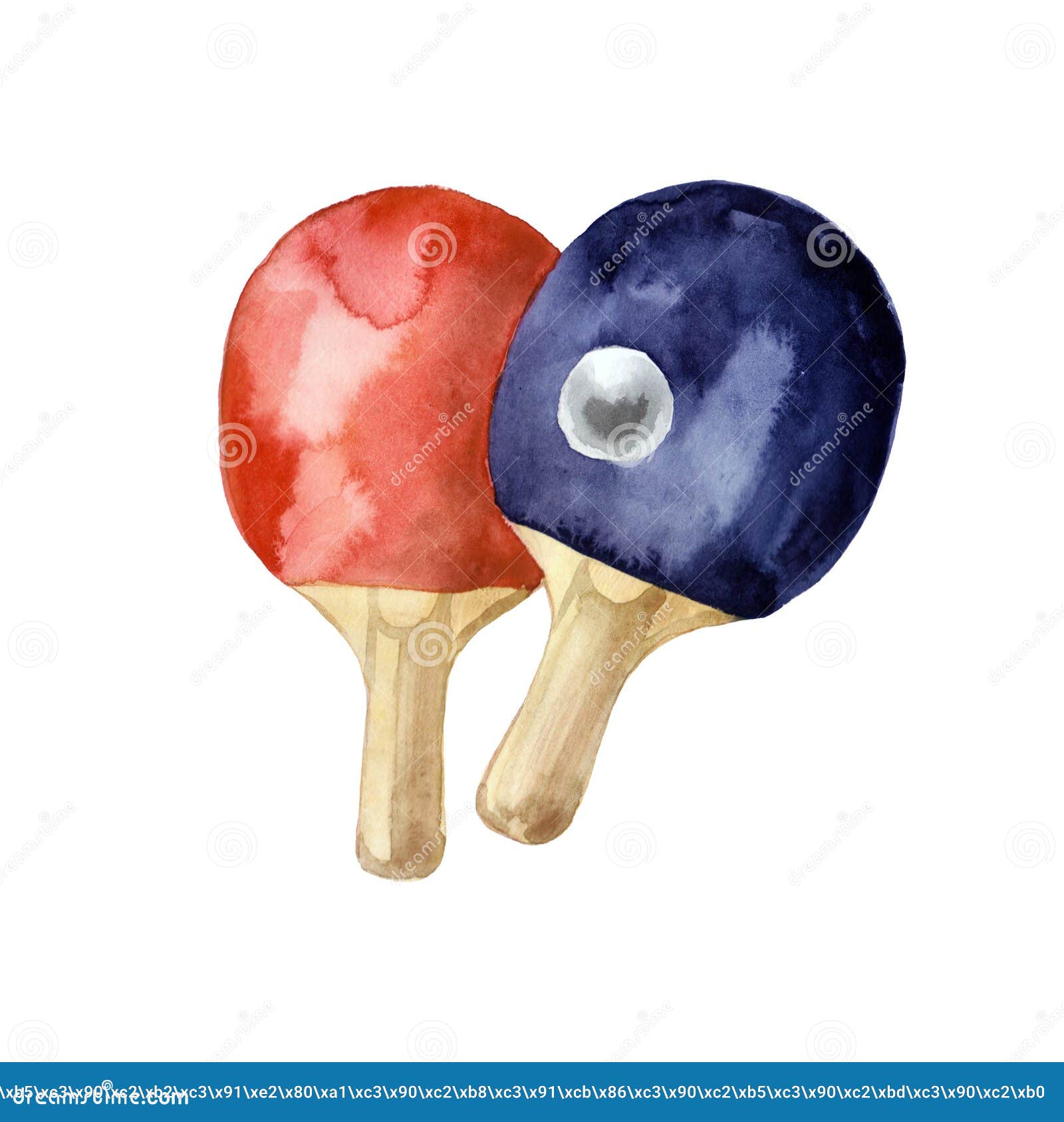 Watercolor Racket for Table Tennis Isolated on White Background Stock