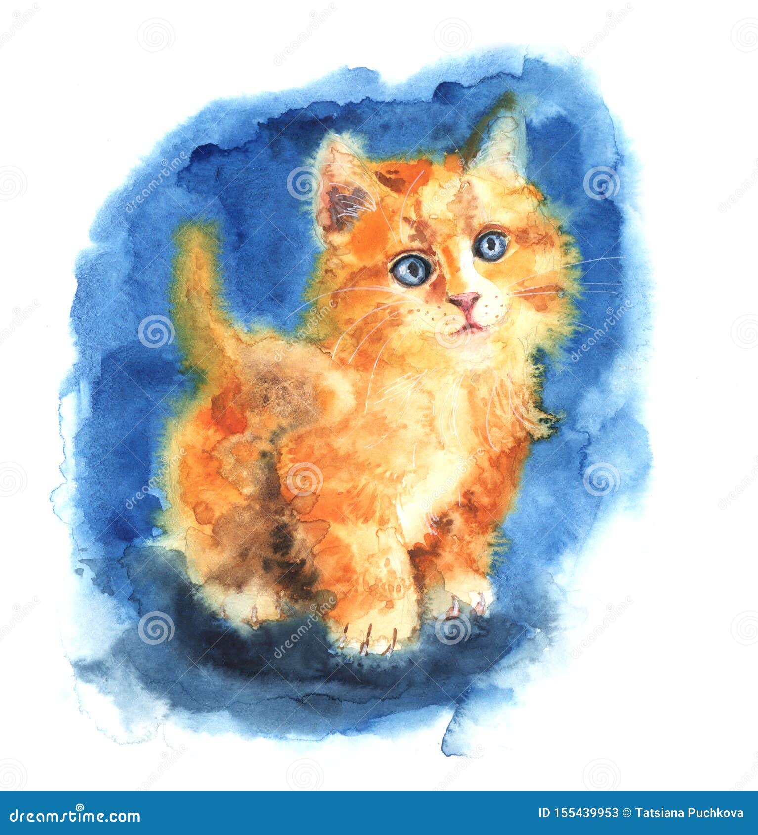 Orange Cat. Watercolor Hand Draw Red Kitten. Stock Illustration Illustration of eyes, feline