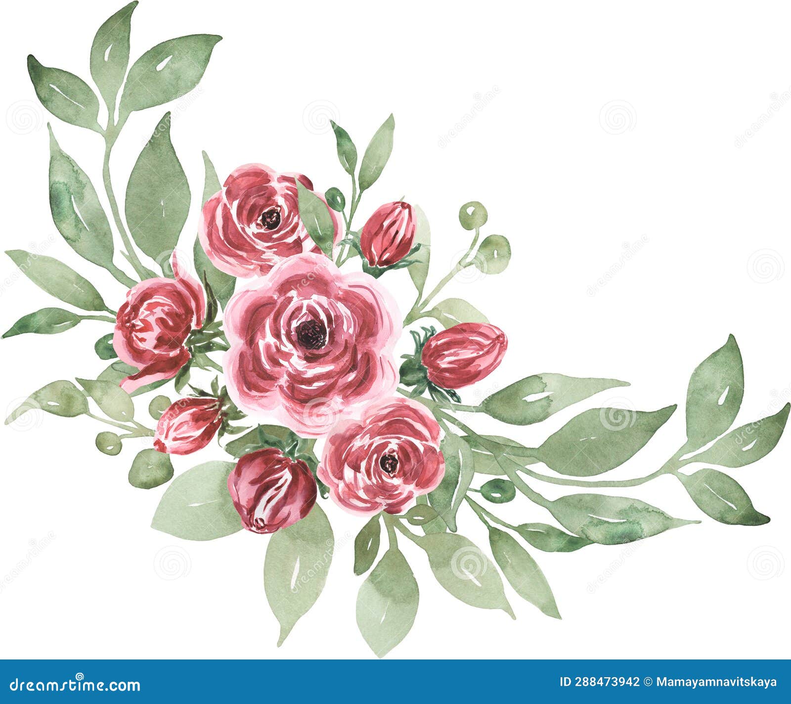 Watercolor Red Peony Flowers and Greenery Bouquet Illustration ...