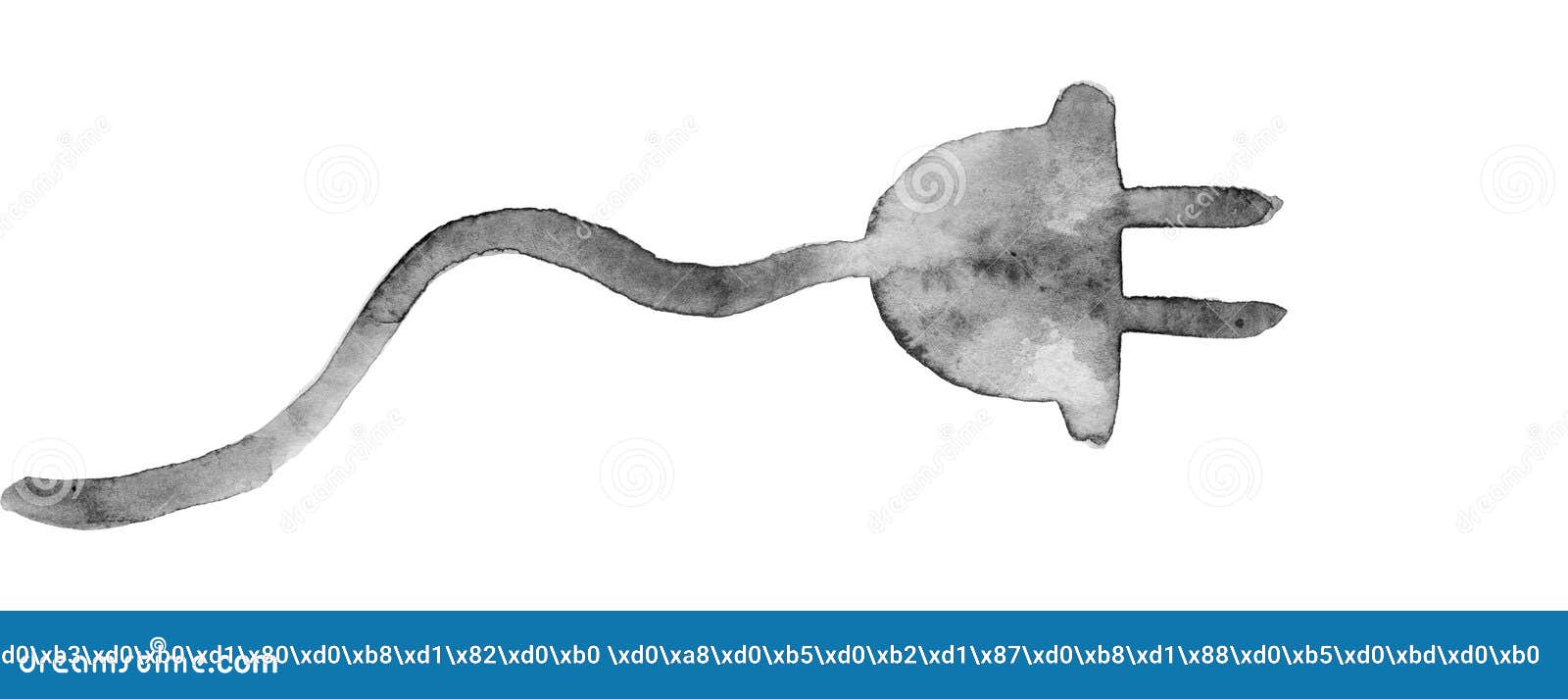 Watercolor Retro Cartoon Electrical Plug on White Stock Illustration